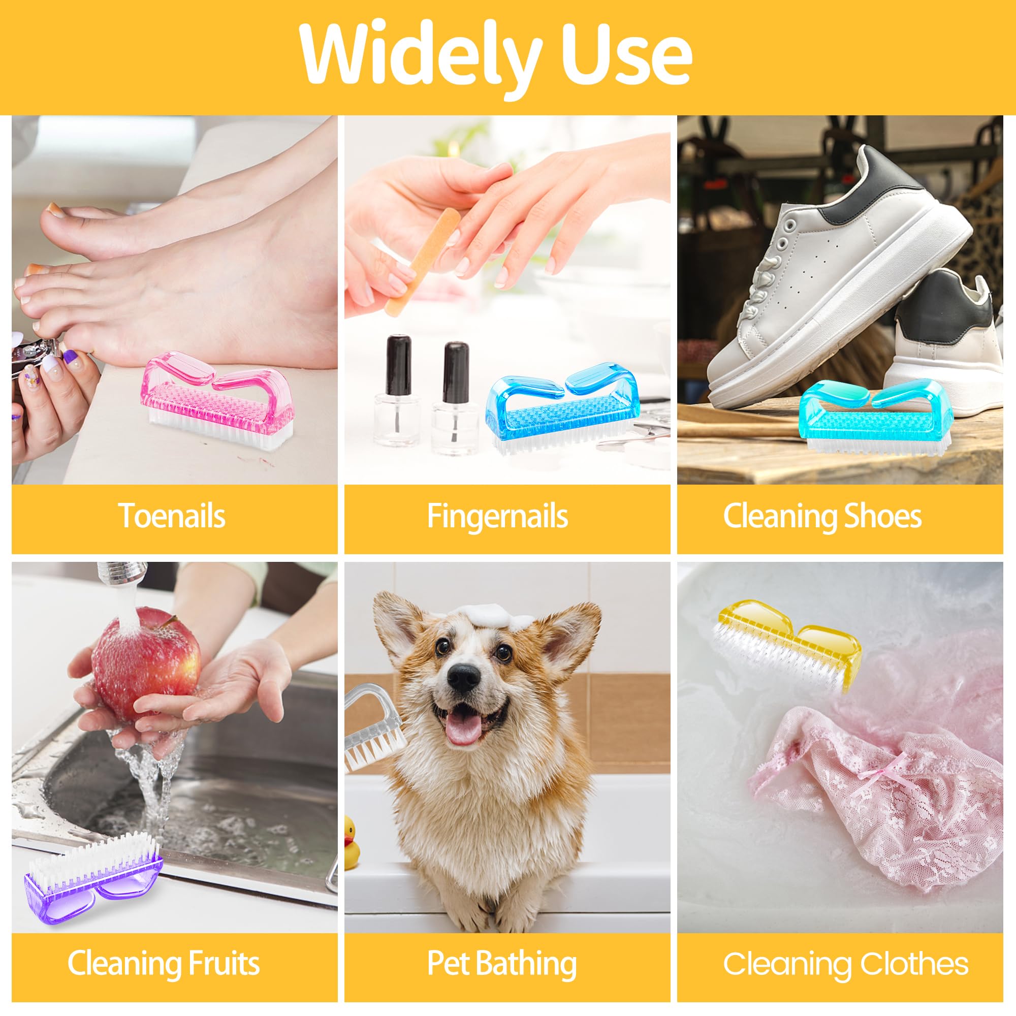 4 Pack Nail Brush Set - Durable Handle Grip Fingernail & Toe Cleaning Brushes for Men, Women & Kids - Perfect for Shower, Garden, Pet Care & Hand Hygiene Maintenance