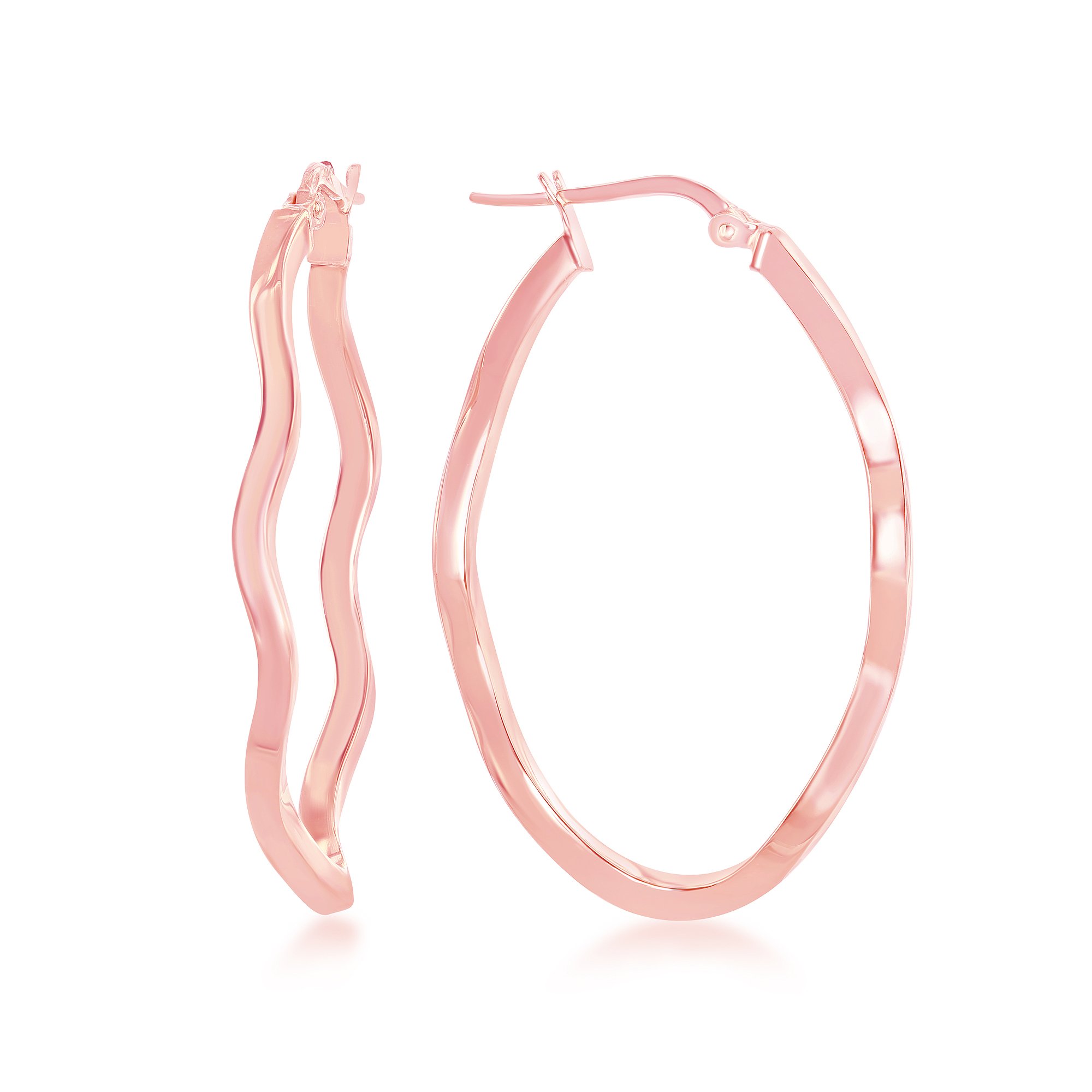 Sterling Silver Rose Gold Italian High Polish Wavy Oval Hoop Earrings for Women - Elegant Dangle Drop Earrings for Party, Wedding & Everyday Wear