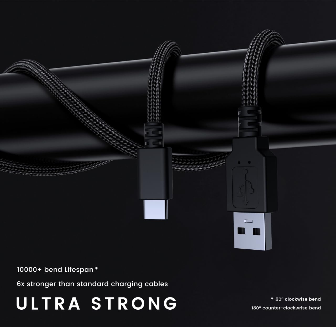 PWNAGE Ultra Flexible USB C Cable - Double-Sleeved Paracord for Gaming Keyboard & Mouse - 1.8M USB-A to USB-C Charging Cable (Black) - Perfect for Esports, Mechanical Keyboards & Fast Charging Devices