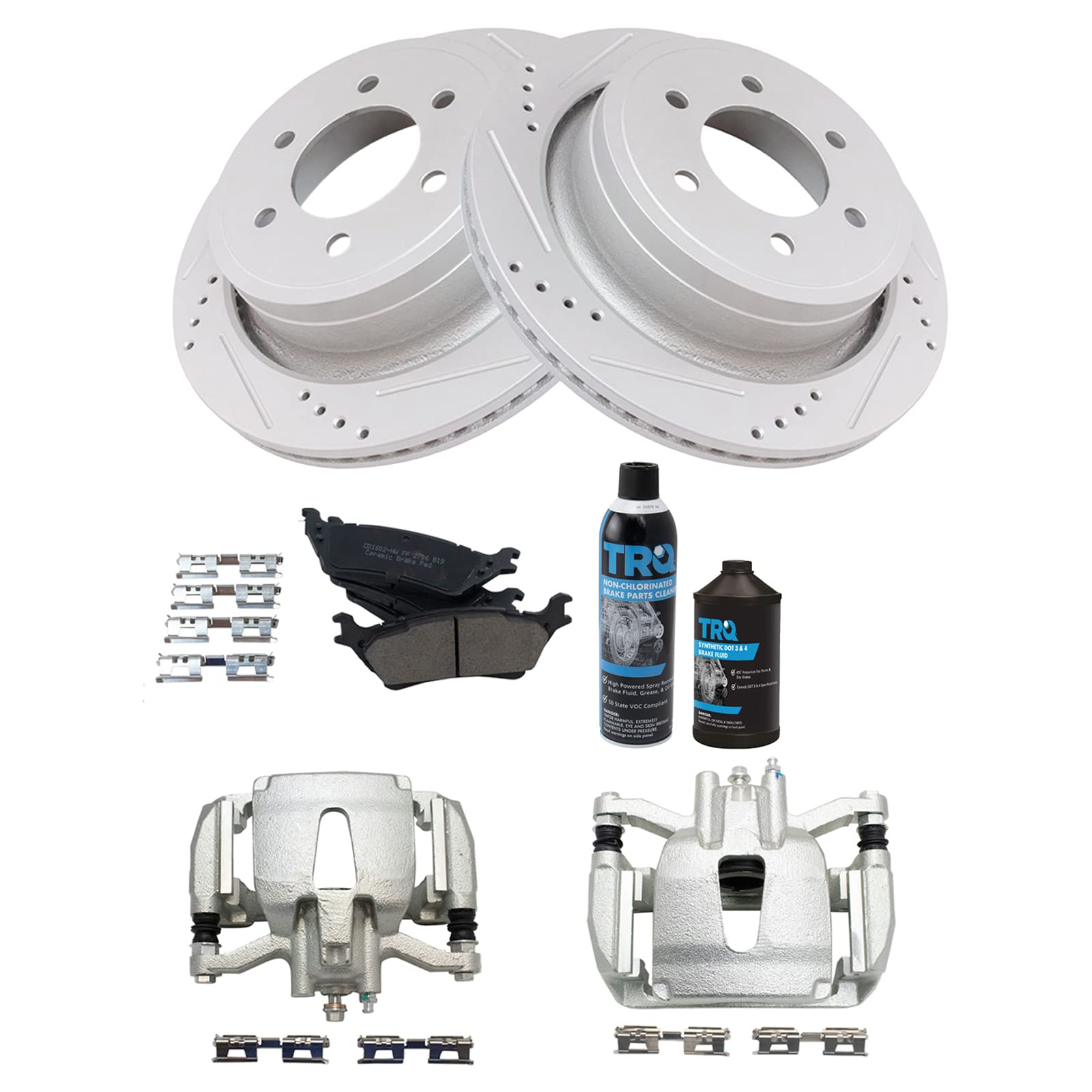 Premium TRQ Rear Performance Brake Pad & Rotor Kit with Caliper & Chemical Kit - Ceramic G-Coated for 2012-2016 Ford F-150 | Smooth Stopping Power for Trucks & Towing