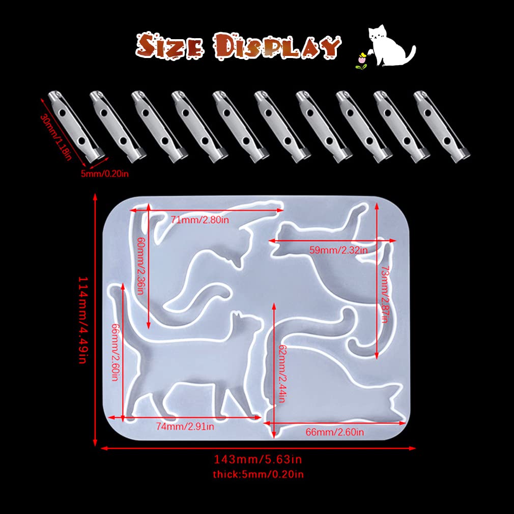 Premium Cat Resin Molds for DIY Jewelry Making - 10pcs Epoxy Animal Silicone Molds with Brooch Pins - Perfect for Handmade Pendants, Charms & Craft Projects - Great for Gifts, Home Decor & Creative DIY Crafts