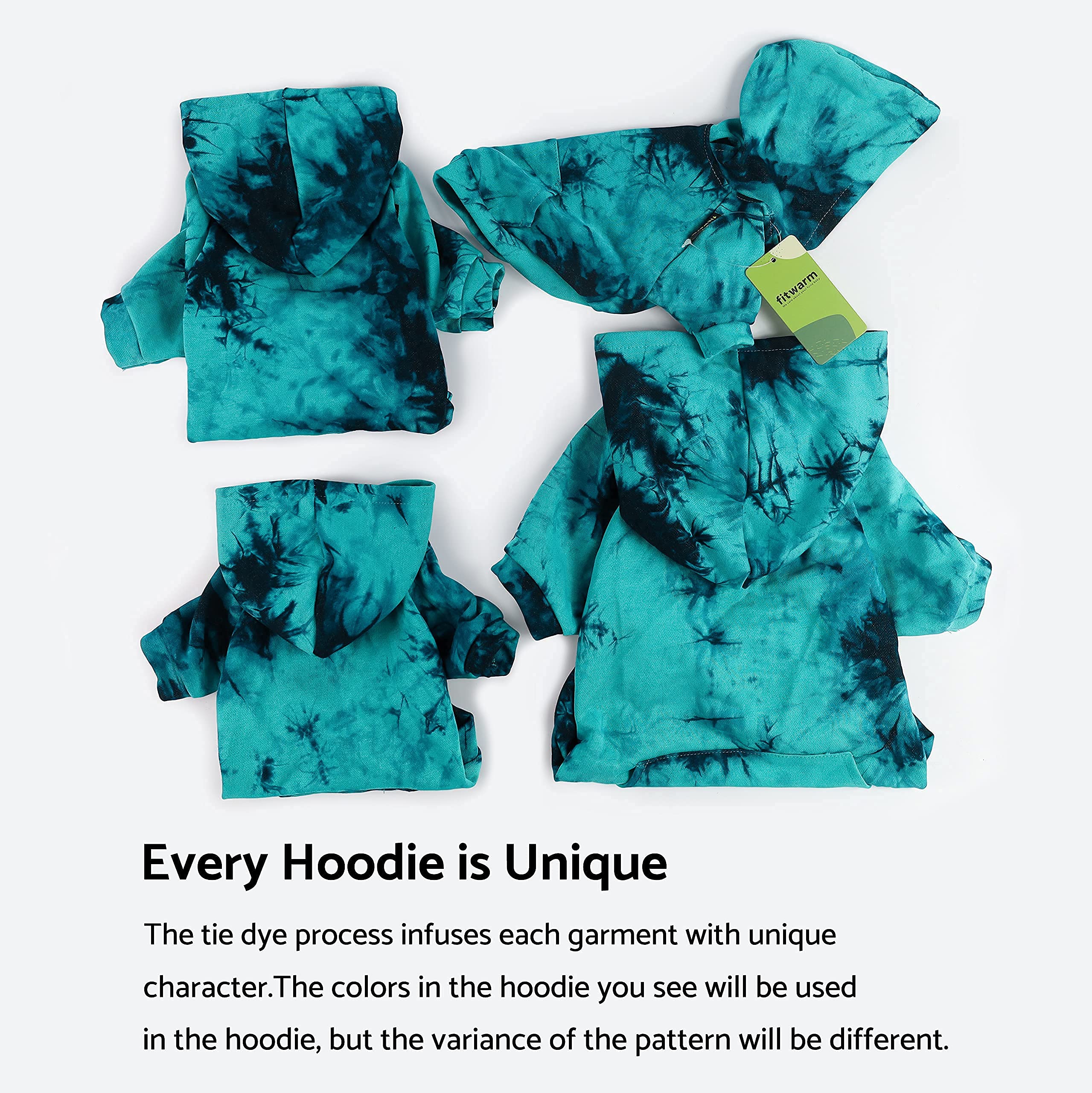 Fitwarm Tie Dye Dog Hoodie - Small Dog Clothes for Puppies & Cats - Cozy Pet Sweatshirt in Azure Blue & Black (Large) - Perfect for Outdoor Walks & Photo Shoots