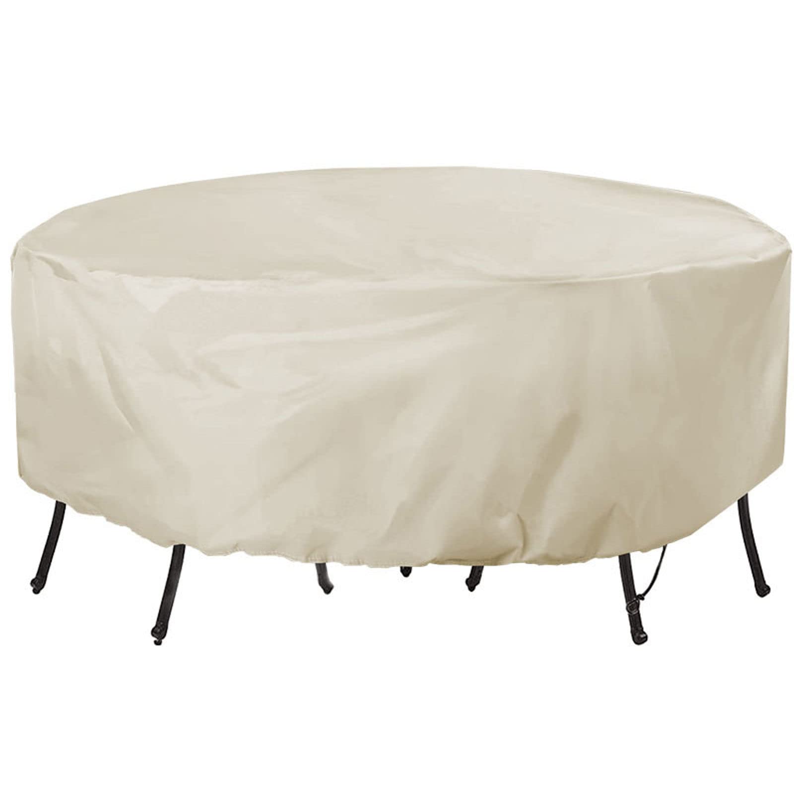 Heavy Duty 420D Round Patio Couch Cover - Waterproof & Tear Resistant Outdoor Dining Table and Chair Protector (127x58cm/50x23in, Beige) - Perfect for Garden, Lawn, and Backyard Furniture Protection