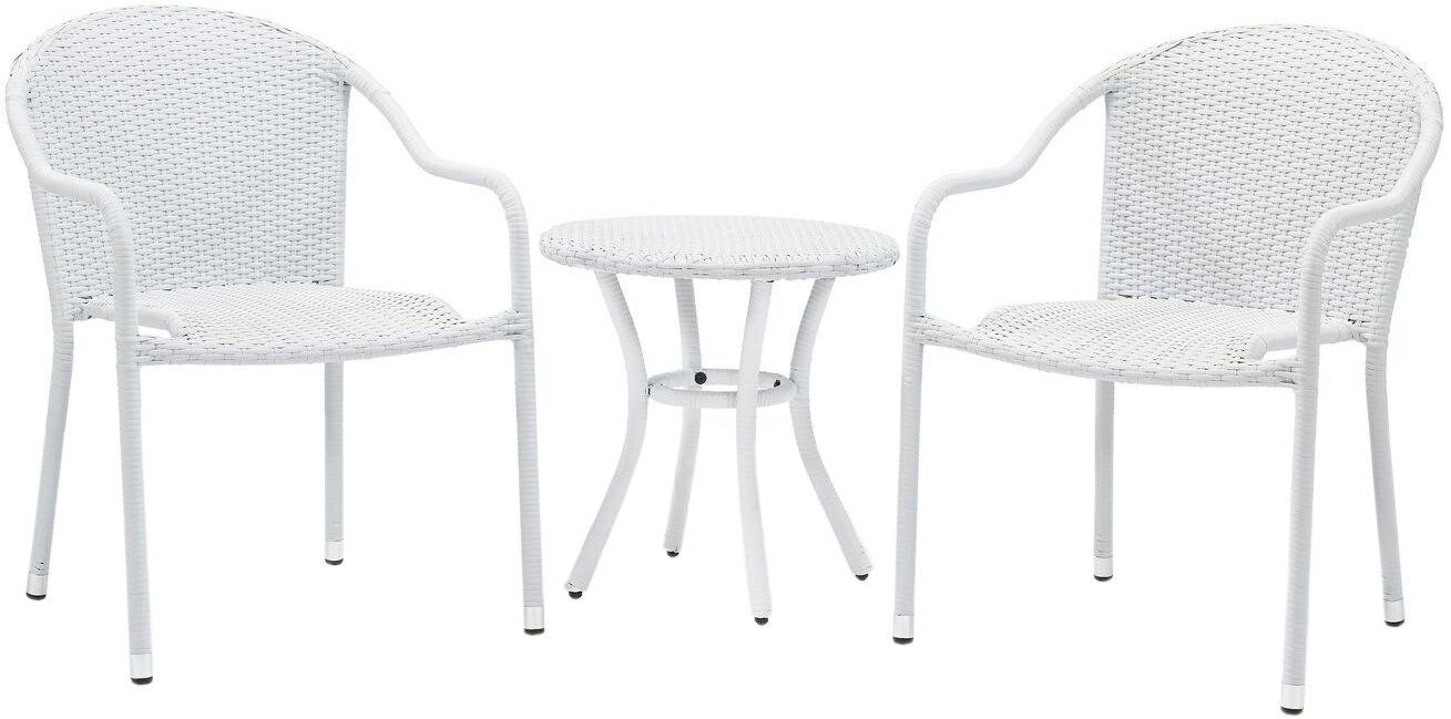 Crosley Furniture Palm Harbor 3-Piece Wicker Patio Set - White Wicker Side Table & 2 Stackable Chairs for Outdoor Conversation & Relaxation | Perfect for Garden, Poolside & Backyard Lounging