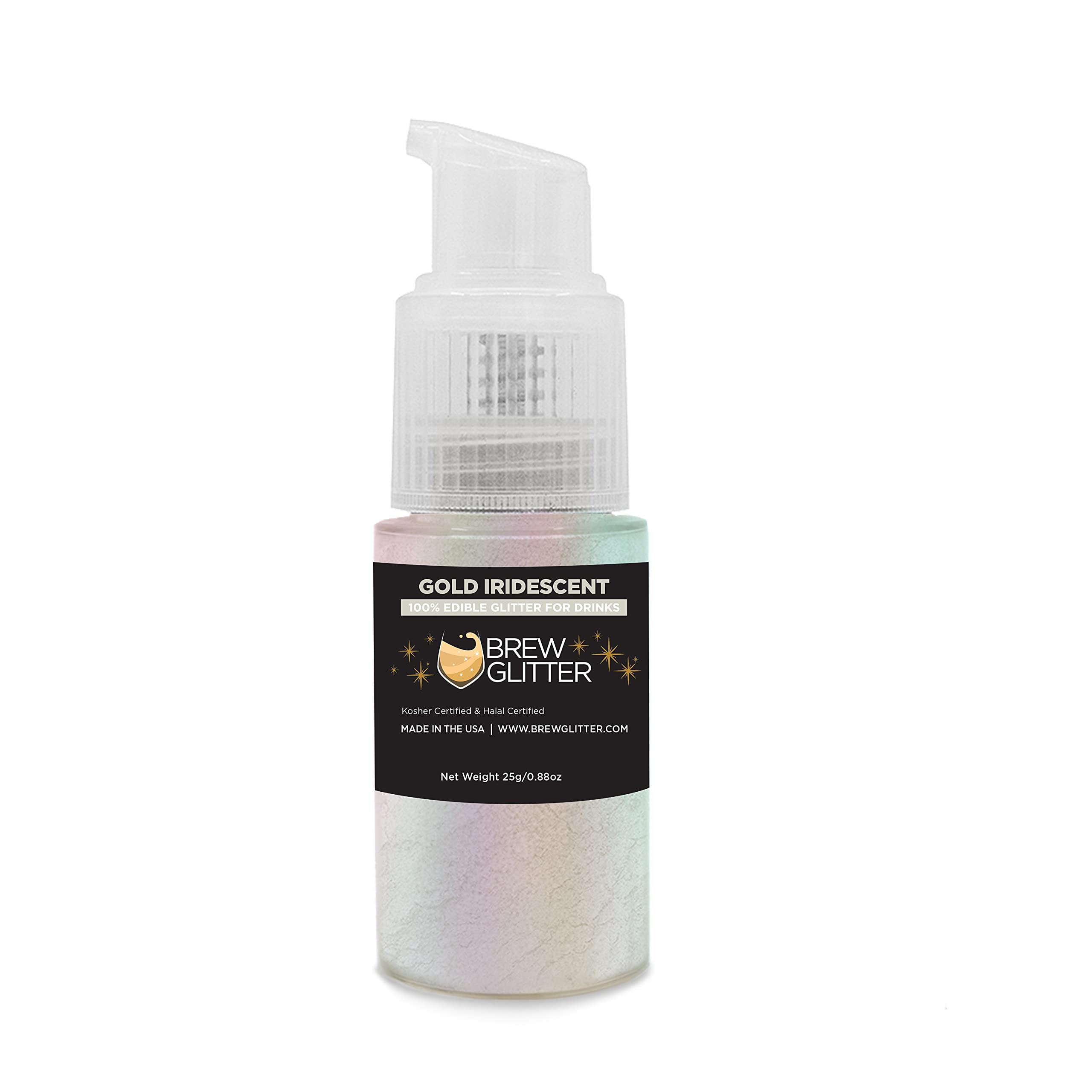 Edible Gold Iridescent Glitter for Drinks - KOSHER & HALAL Certified Food Grade Sparkle Powder | Vegan, Gluten & Nut Free | Perfect for Cocktails, Beer, Coffee & Cake Decorating (25g Spray Pump) - Party & Wedding Beverage Garnish