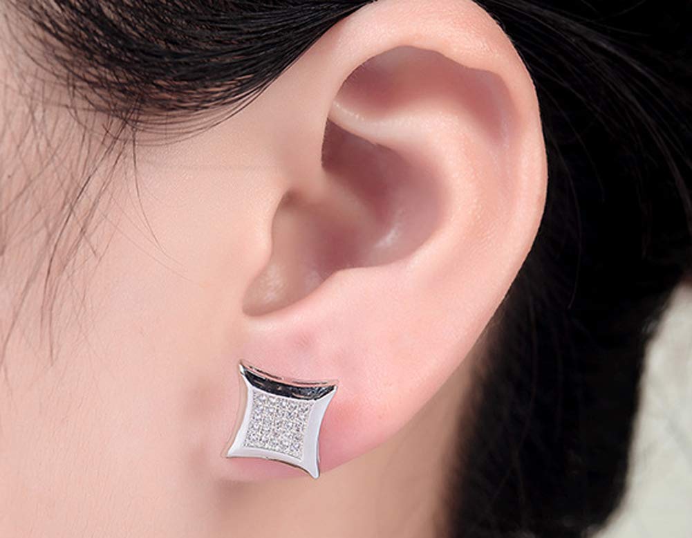 Men's Iced Out Hip Hop Diamond Stud Earrings - Solid Silver Screw Back Zircon Earrings for Men | Perfect for Parties, Gifts & Hip Hop Fashion