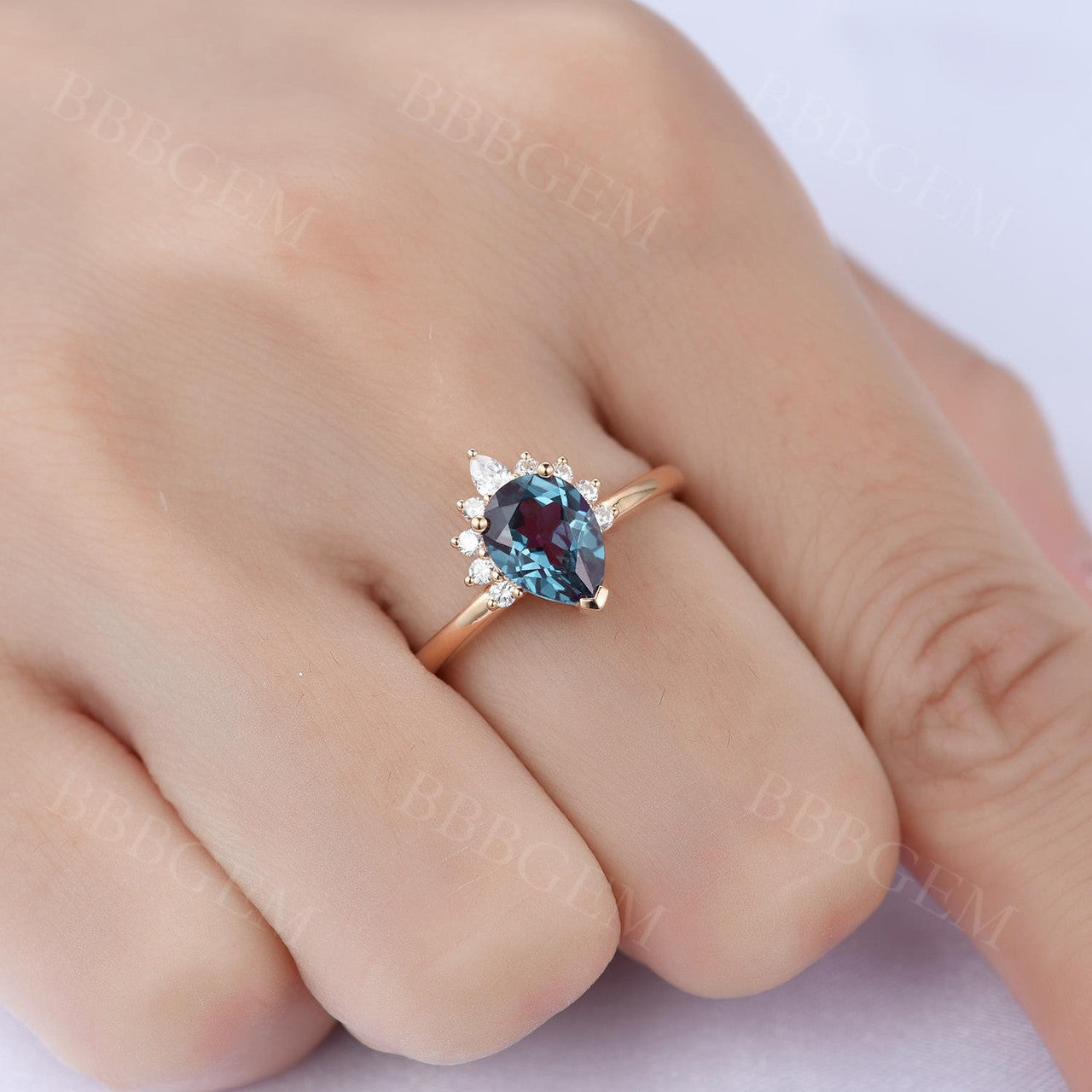 Yellow Gold Alexandrite Moissanite Engagement Ring | Color Changing Gemstone | Plain Gold Band | Perfect for Proposals, Anniversaries & Special Occasions