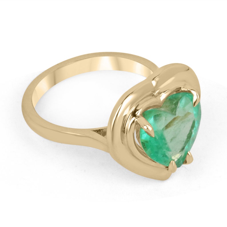 4.10 Carat 18K Gold Double Frame Vivid Green Heart Colombian Emerald Solitaire Ring for Women - Elegant Statement Jewelry Gift for Anniversary, Engagement & Special Occasions