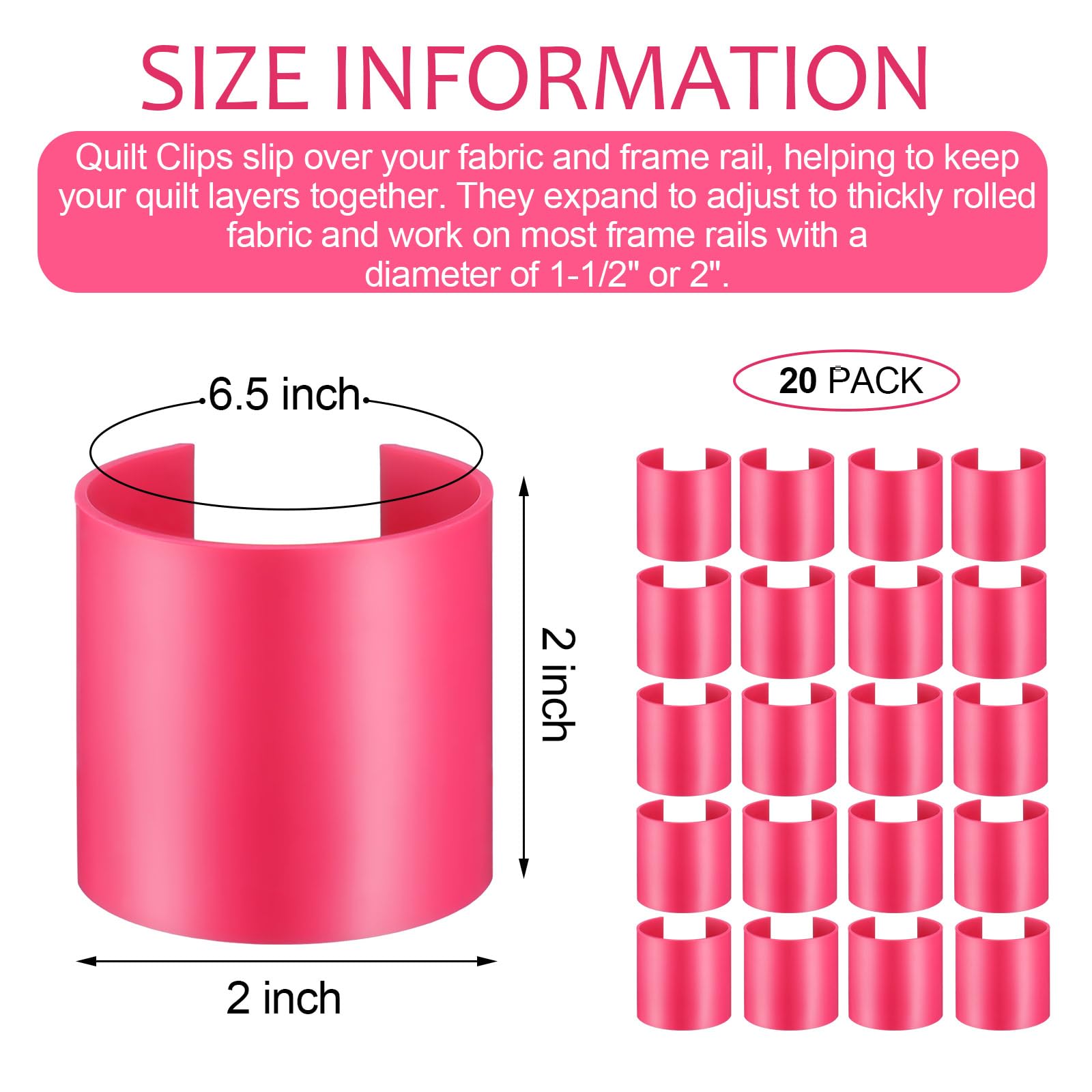 Vercraft 20 Pack Pink 2 Inch Quilting Clips for Fabric - Sewing Clips for Long Arm Quilting Frames, Rolling Rail Frame & Hand Quilting | Perfect for Quilt Basting, Fabric Management & DIY Sewing Projects