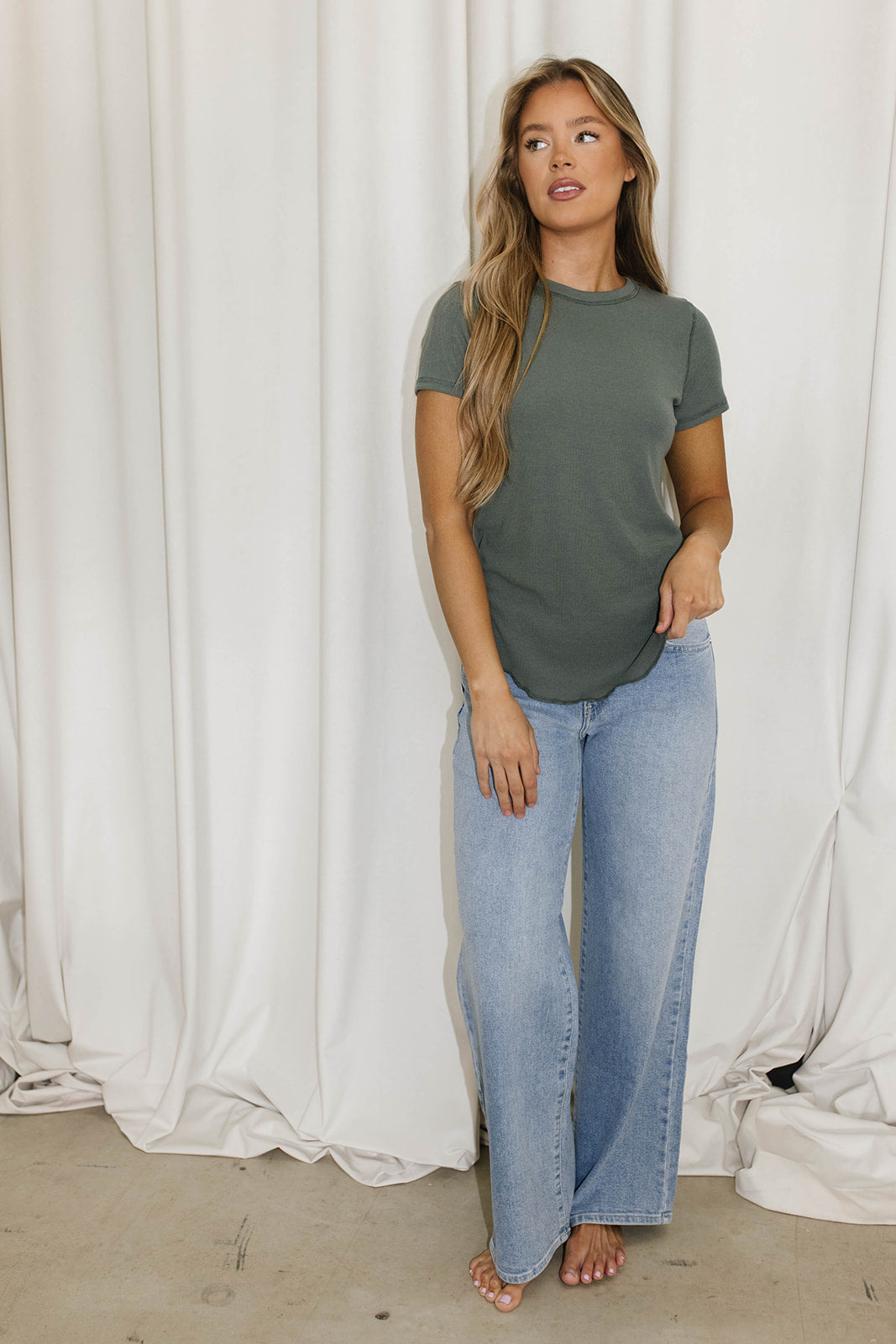 Phoenix Ribbed Knit Tee - Soft Stretch Women's Teal Green T-Shirt for Casual Wear & Everyday Outfits