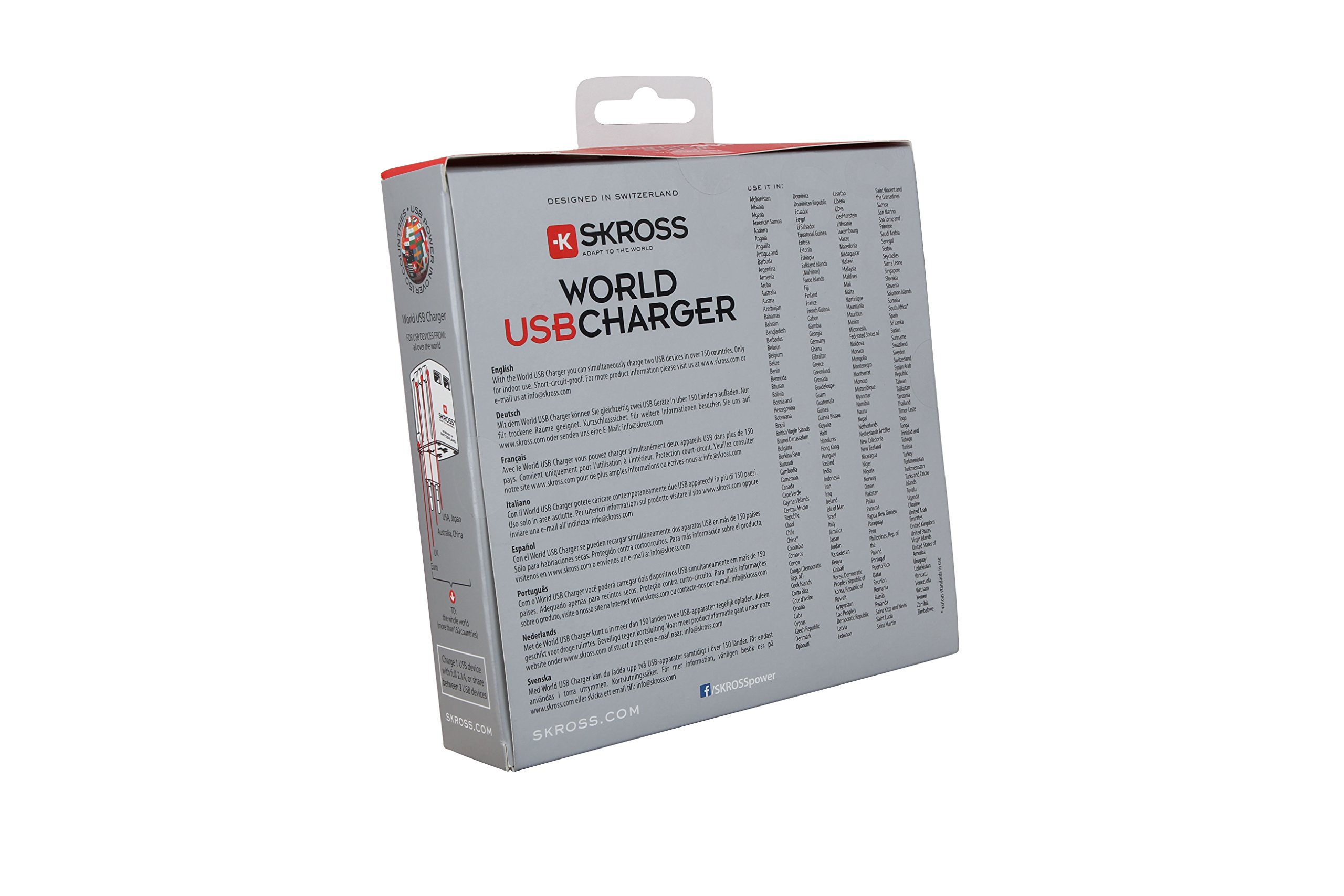 Skross Travel USB Charger - Compact & Fast Charging for iPhone, Android, Samsung - White [SKR1302300] - Perfect for Travel, Office & Home Use