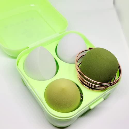 NURINA 6-Piece Makeup Sponge Set with Holder & Case - Latex-Free Beauty Blenders for Flawless Foundation Application (Cream, Powder, Liquid) - Perfect for Travel & Professional Makeup Kit (Green)