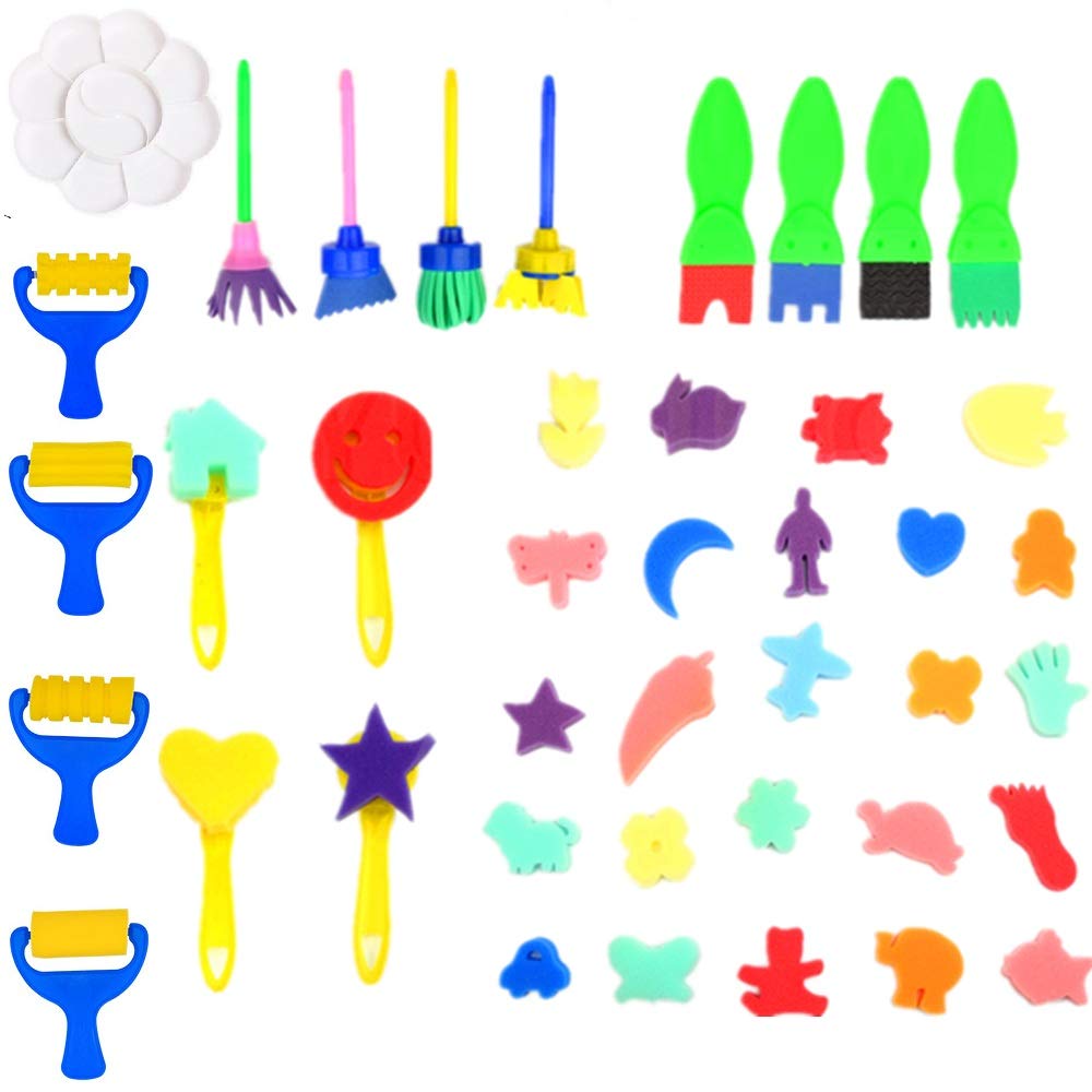 40Pcs Kids Art Paint Brushes Set - Sponge & Painting Tool Kit for Toddlers & Children | Early DIY Learning, Classroom, Home Craft Supplies | Perfect for Drawing, Painting & Creative Play