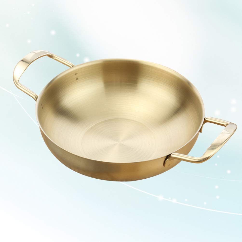 Premium Stainless Steel Frying Pan Skillet with Lid - 20cm Non-Stick Carbon Steel Wok for Searing & Stir-Frying - Golden Cookware Set for Professional & Home Kitchen Use