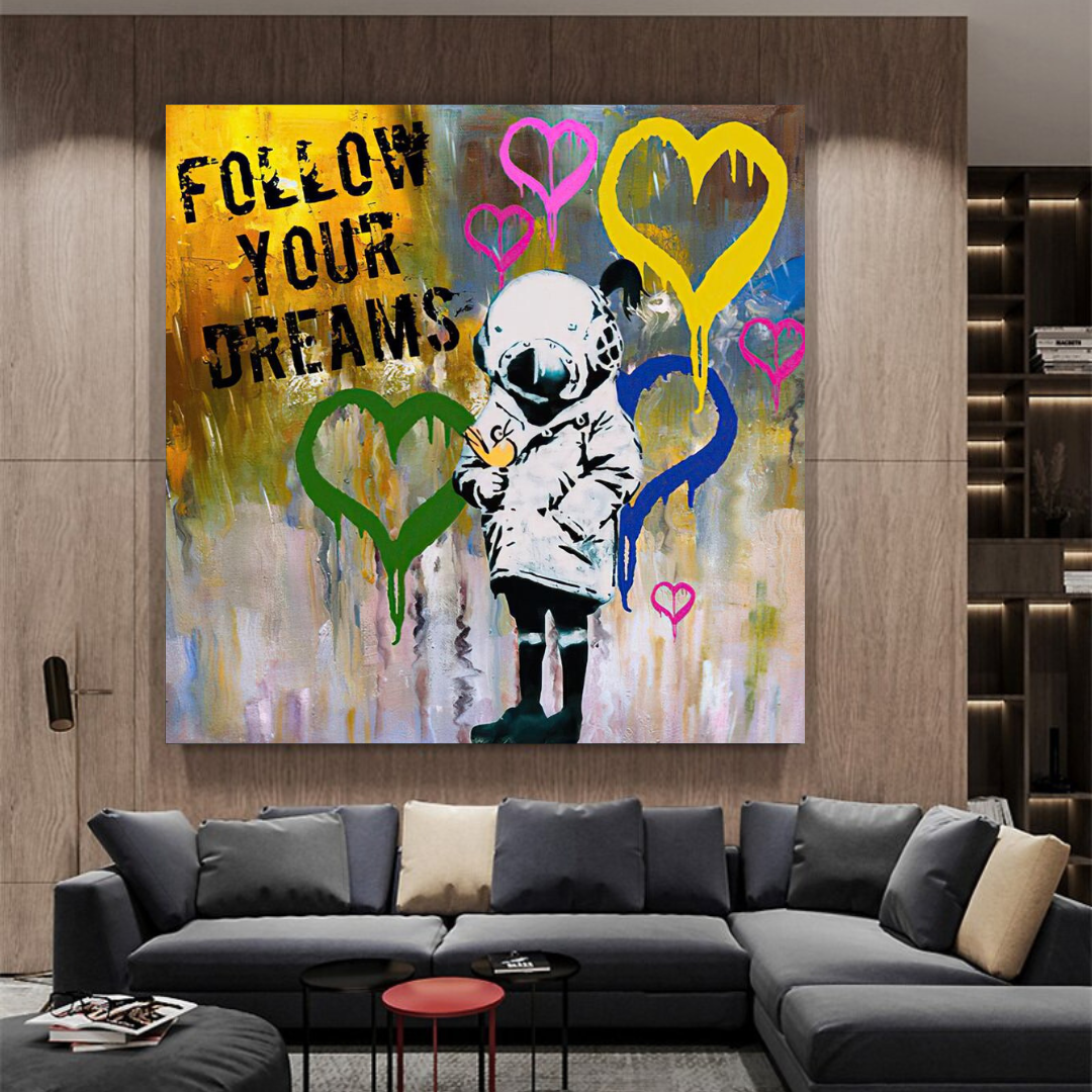 Banksy Follow Your Dreams Graffiti Canvas Wall Art Print - Urban Street Art Decor for Living Room, Bedroom & Office - Perfect Gift for Art Lovers