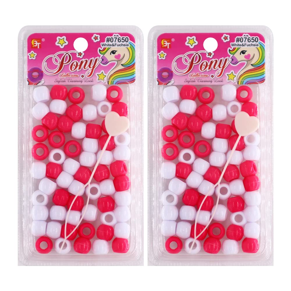 DIY Beads Jewelry Making Kit - 120 Pcs for Hair Braiding & Bracelets (White/Fuchsia) | Kids Crafts & Party Favors