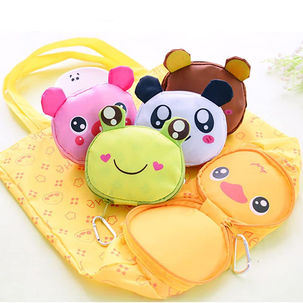 Eco-Friendly Reusable Foldable Shopping Bag with Aluminum Buckle - Cute Cartoon Frog Design | Durable Nylon Storage Bag for Groceries, Travel & Beach