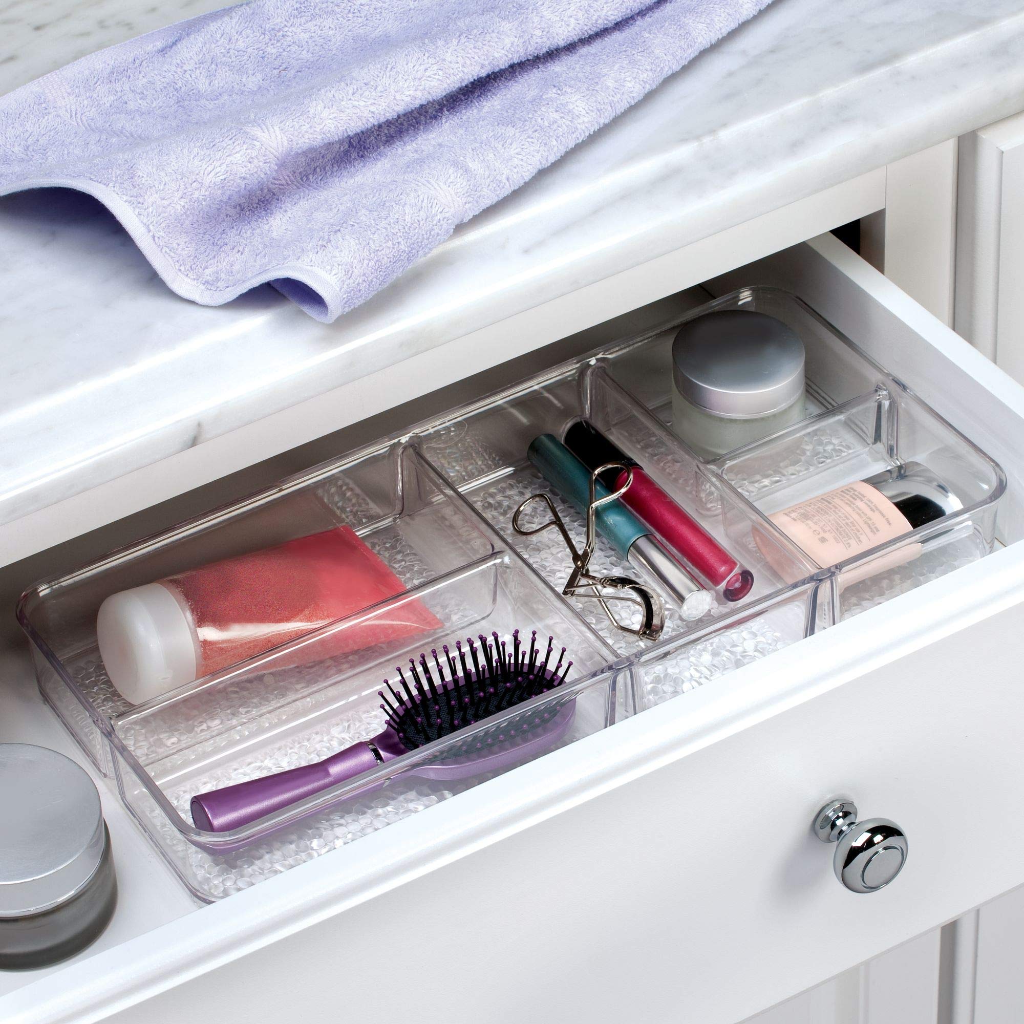 iDesign Clear Plastic Divided Vanity Organizer - 5 Compartment Storage Tray for Makeup, Cosmetics & Accessories | Perfect for Bathroom Countertops, Vanity Tables & Cabinets | Organize Jewelry, Brushes & Skincare Products