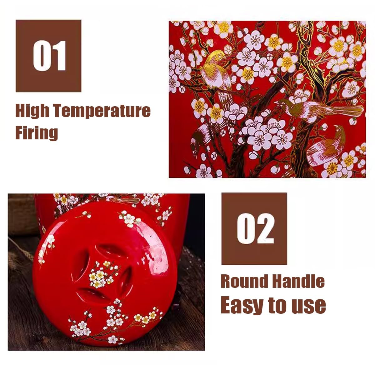 Premium 5KG/10KG/15KG/25KG Ceramic Rice Storage Container - Airtight Food Dispenser for Rice, Beans, Grains & Dry Foods - Classic Dark Red Grain Bin (10KG) - Perfect for Kitchen Pantry Organization & Bulk Food Storage
