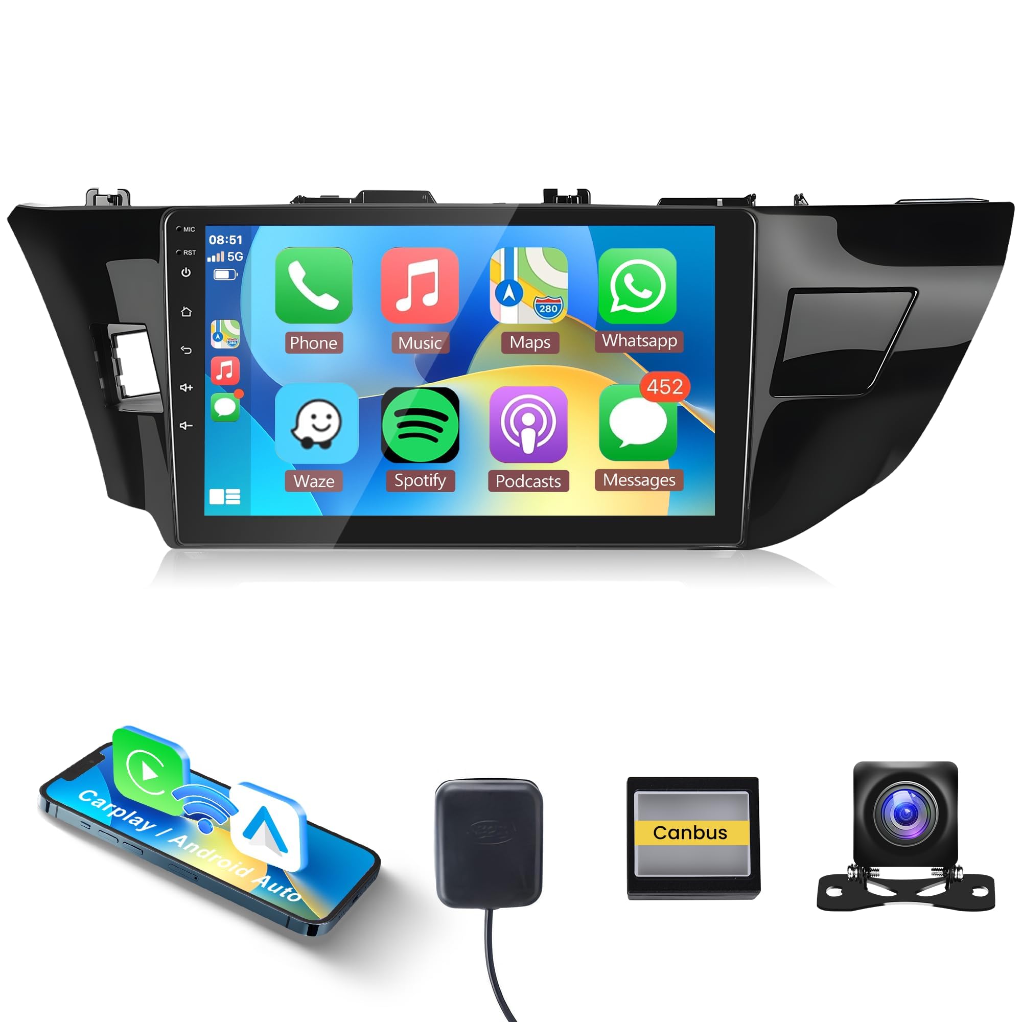 2G 64G Android Car Stereo for Toyota Corolla 2014-2017 - 10.1 Inch Touch Screen with Apple CarPlay, Android Auto, Bluetooth, GPS, WiFi, FM/RDS & Backup Camera | Rimoody Car Radio for Seamless Navigation & Entertainment | Perfect for Commuting, Road Trips & Hands-Free Driving