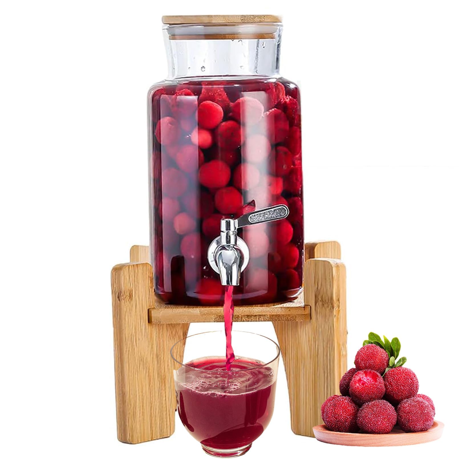 3L Glass Water Dispenser with Stand & Lid - BPA Free Cold Drink Dispenser for Lemonade, Iced Tea & Beverages - Perfect for Parties, Office & Home Use