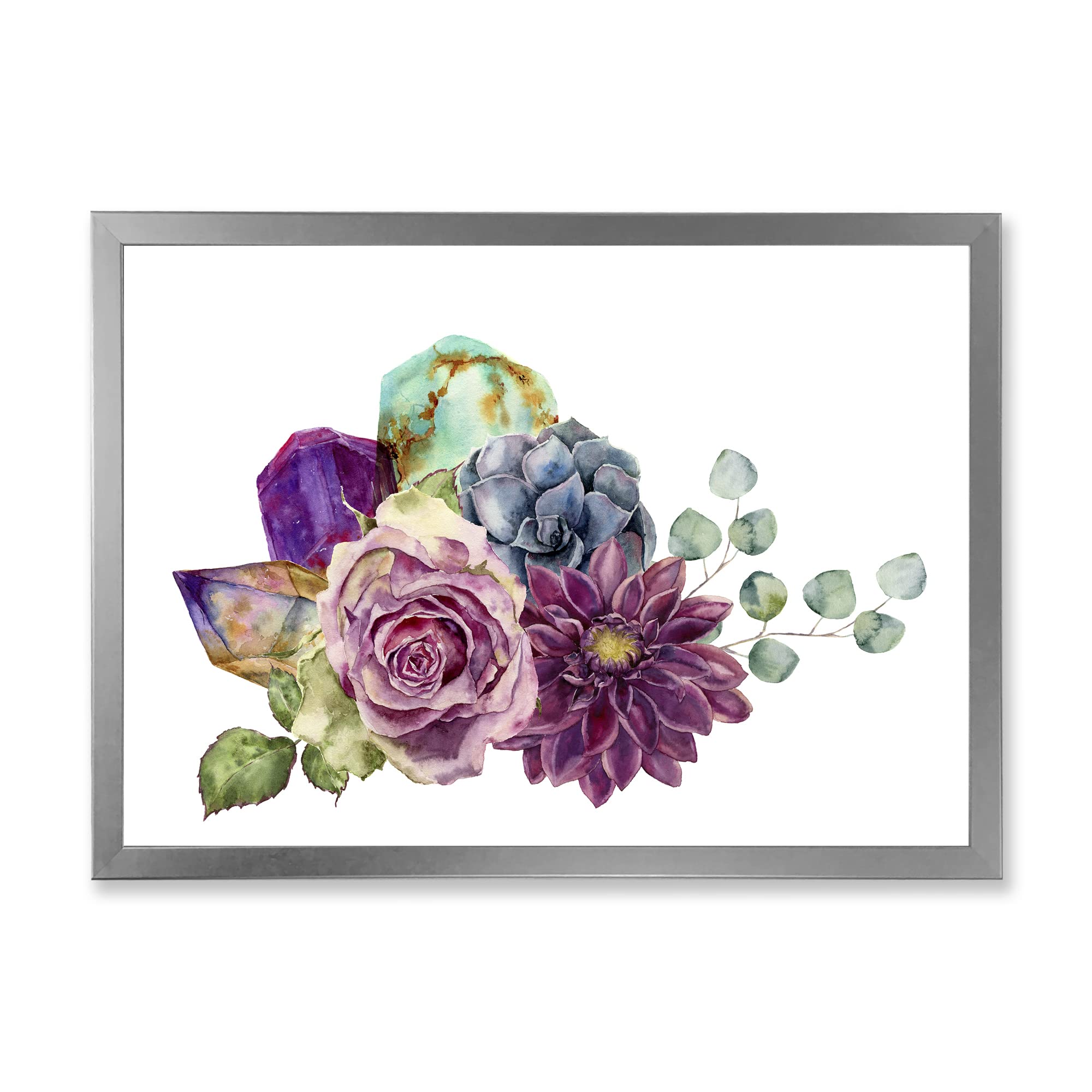 DesignQ Framed Wall Art - Bouquet of Flowers with Succulents & Eucalyptus - Traditional Home Decor for Living Room, Bedroom, Office
