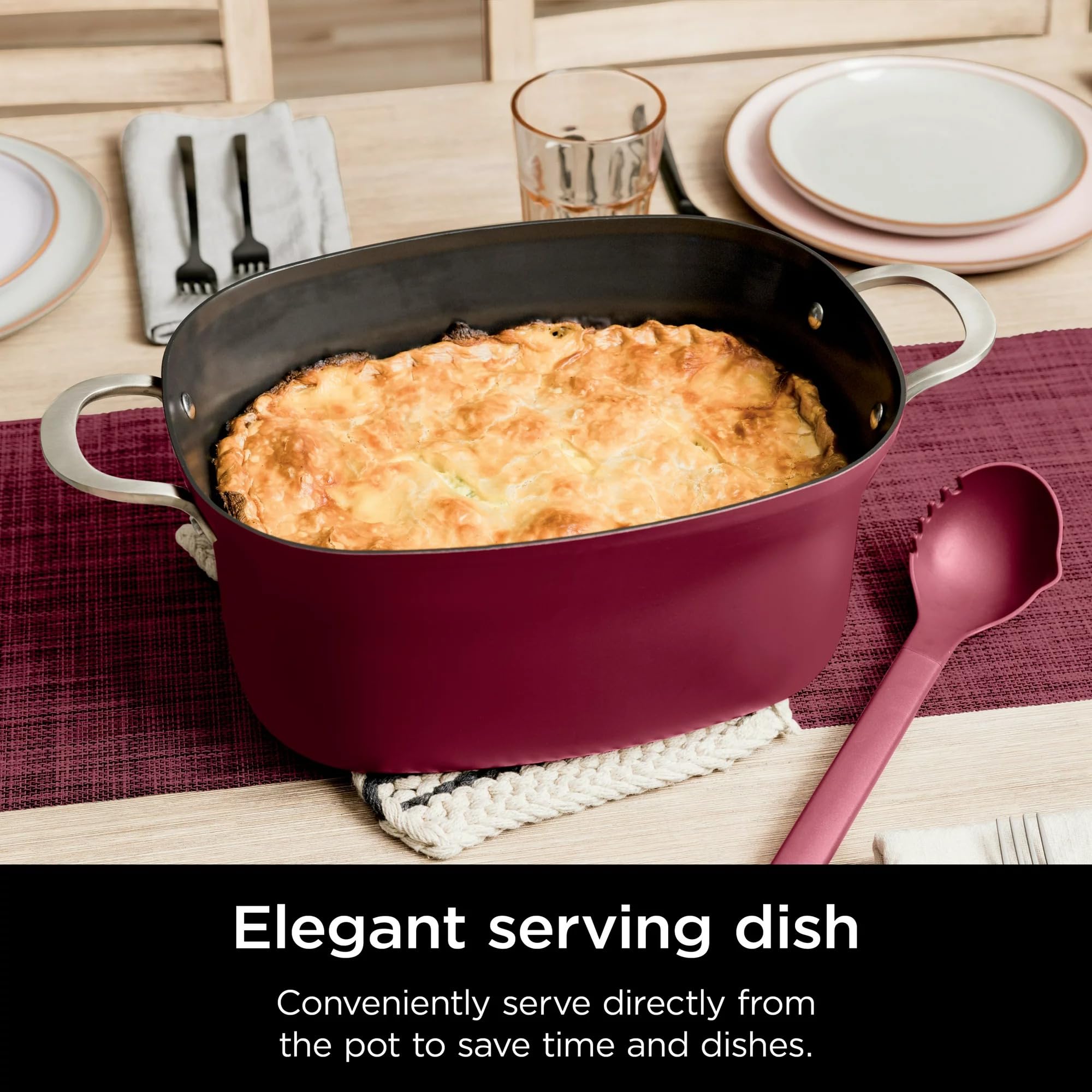 Ninja MC1000 Foodi PossibleCooker 8.5 Quart Multi-Cooker - 4-in-1 Slow Cooker, Dutch Oven, Steamer & More with Glass Lid & Spoon - Nonstick, Oven Safe Pot (500°F) - Cherry Red (Renewed) - Perfect for Family Dinners, Meal Prep & Holiday Cooking