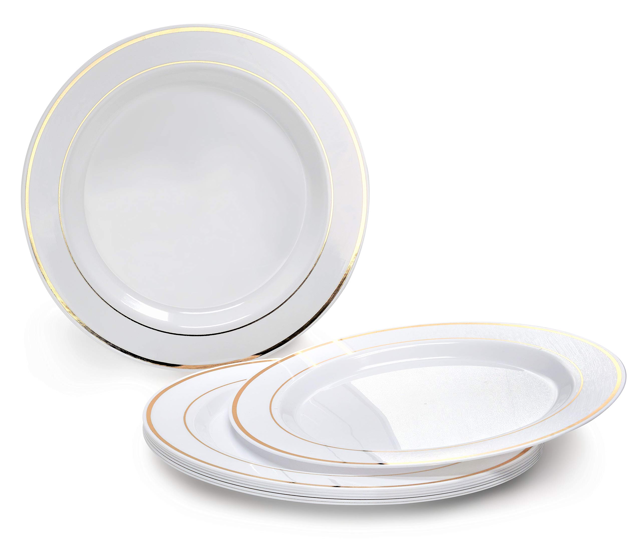 300-Piece Wedding Disposable Plastic Plate & Silverware Combo Set - 60 Guest White & Gold Trim Plates with Silver Cutlery - Elegant Tableware for Weddings, Parties, and Special Events