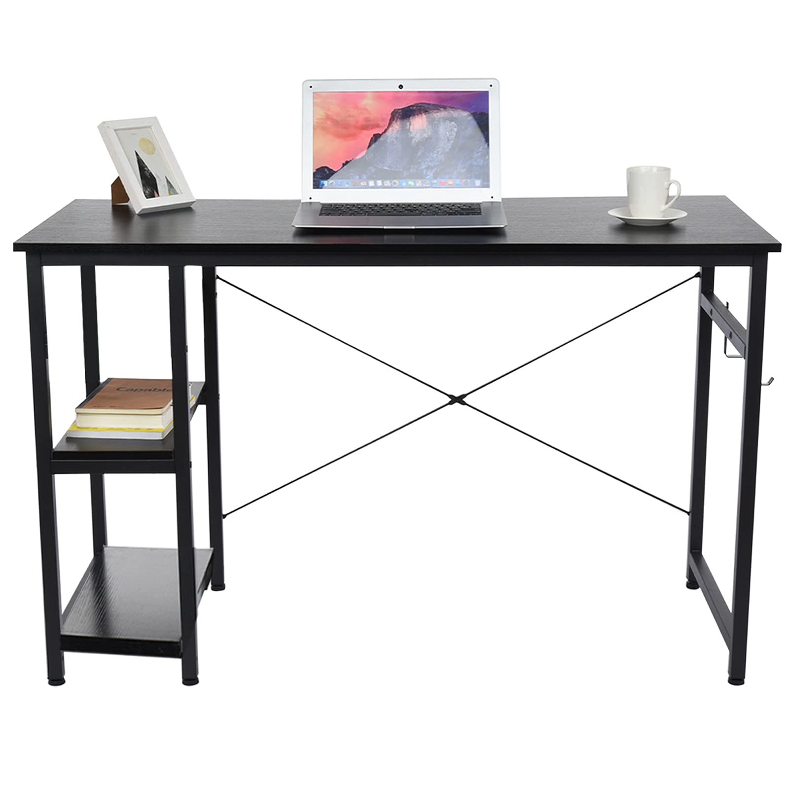 47 Inch Modern Industrial Computer Desk with 2 Shelves - Gaming Desk, Writing Desk & Laptop Table for Home Office - Black (Model 481) | Perfect for Small Spaces, Work from Home & Gaming Setups
