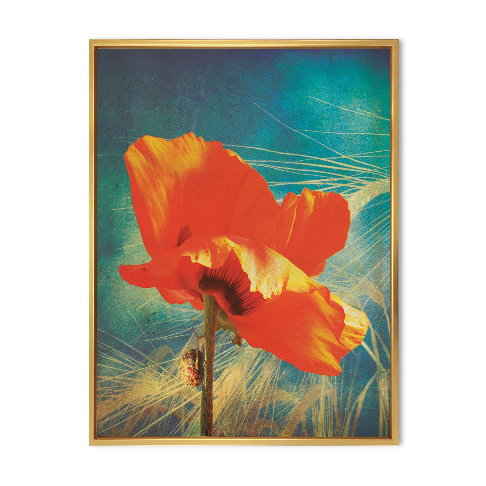Vintage Grunge Poppy Floral Wall Art - Traditional Framed Canvas Print for Living Room, Bedroom & Office Decor