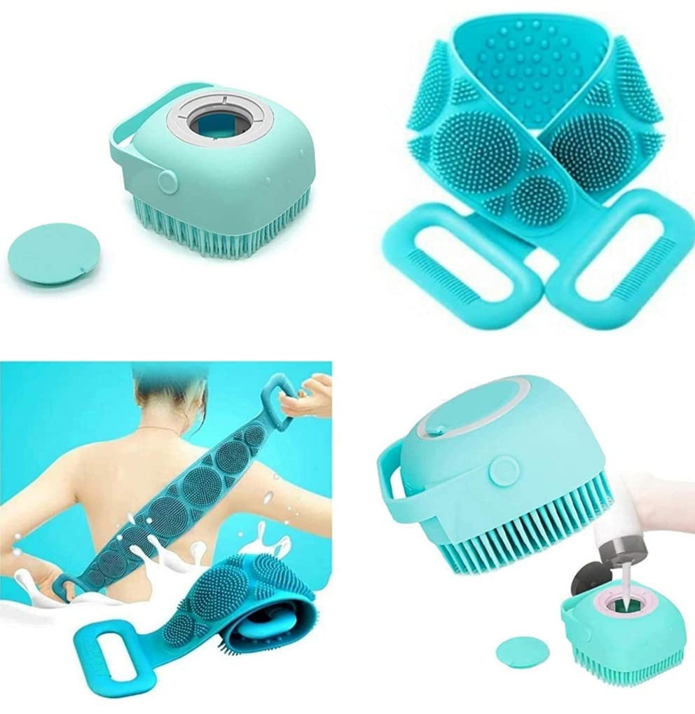 Kavya Craft Silicone Body Scrubber & Bath Brush Set with Soap Dispenser | Exfoliating Skin Brush Belt for Deep Cleansing | Perfect for Shower, Spa, and Daily Bathing Routine | Removes Dead Skin & Body Dirt Effectively