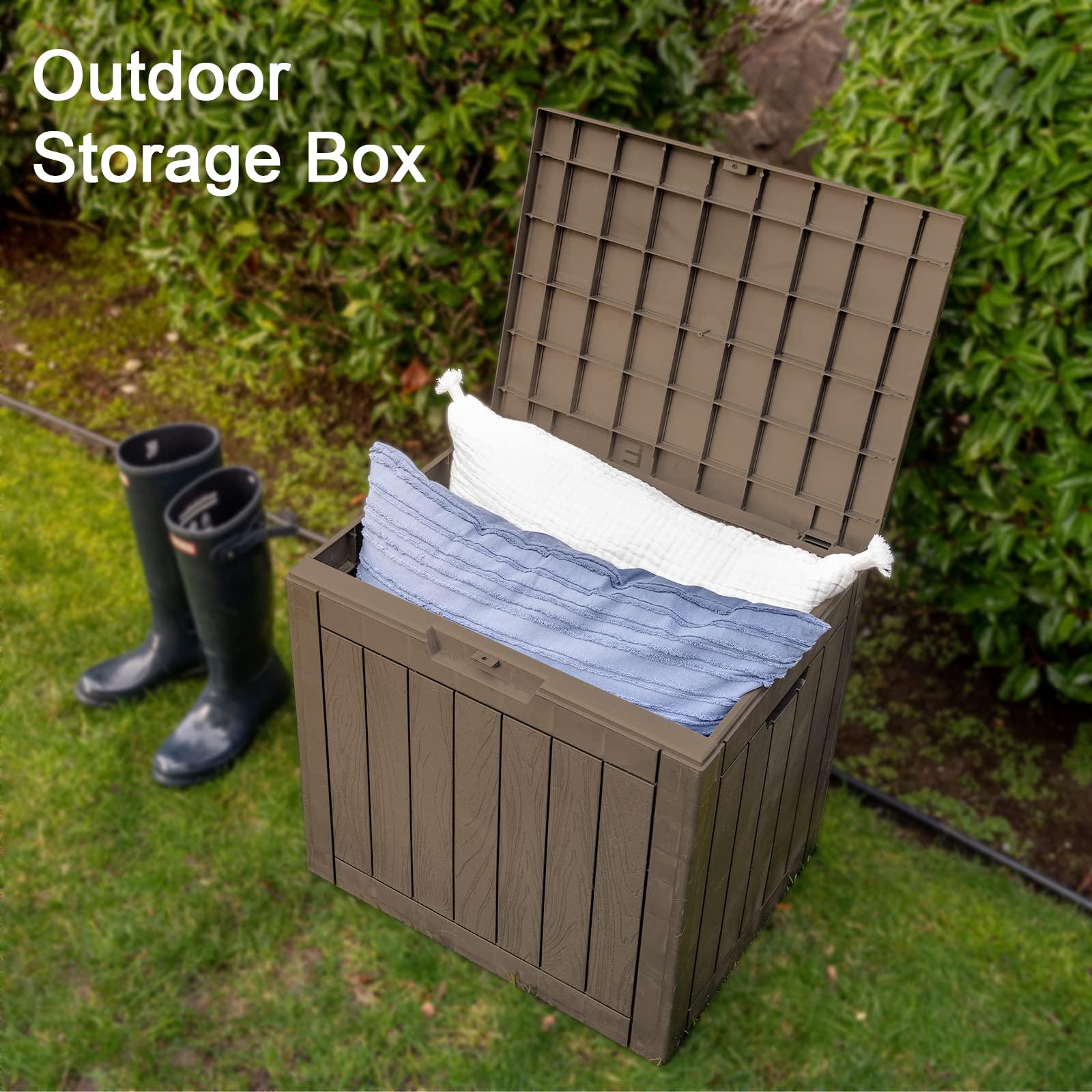 30 Gallon Waterproof Deck Box with Lock - Outdoor Storage for Patio Tools, Cushions, Garden Supplies & Pool Accessories | Durable Taupe Delivery Box for Backyard, Deck & Poolside Organization