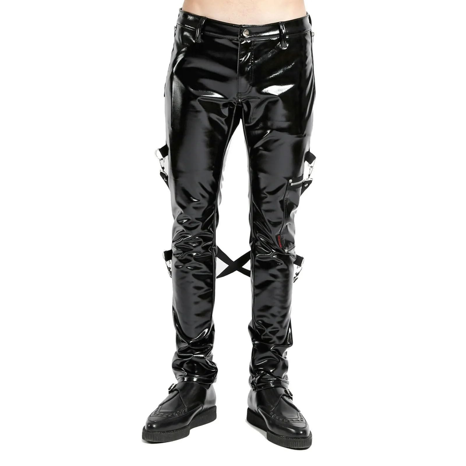 Gothic Punk Rebel Vinyl Jeans - Black Distressed Punk Rock Pants for Women & Men | Perfect for Concerts, Halloween & Alternative Fashion