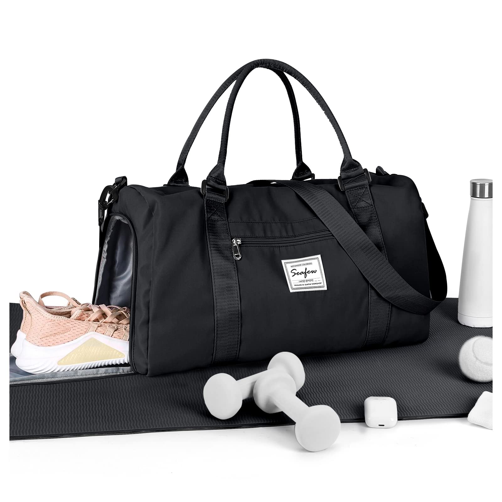 Premium Gym Bag for Women & Men with Shoe Compartment & Wet Pocket - Waterproof Travel Duffel Bag for Sports, Gym, Weekend Trips & Airplane Carry-On - Includes Toiletry Bag for Overnight Stays & Hospital Visits