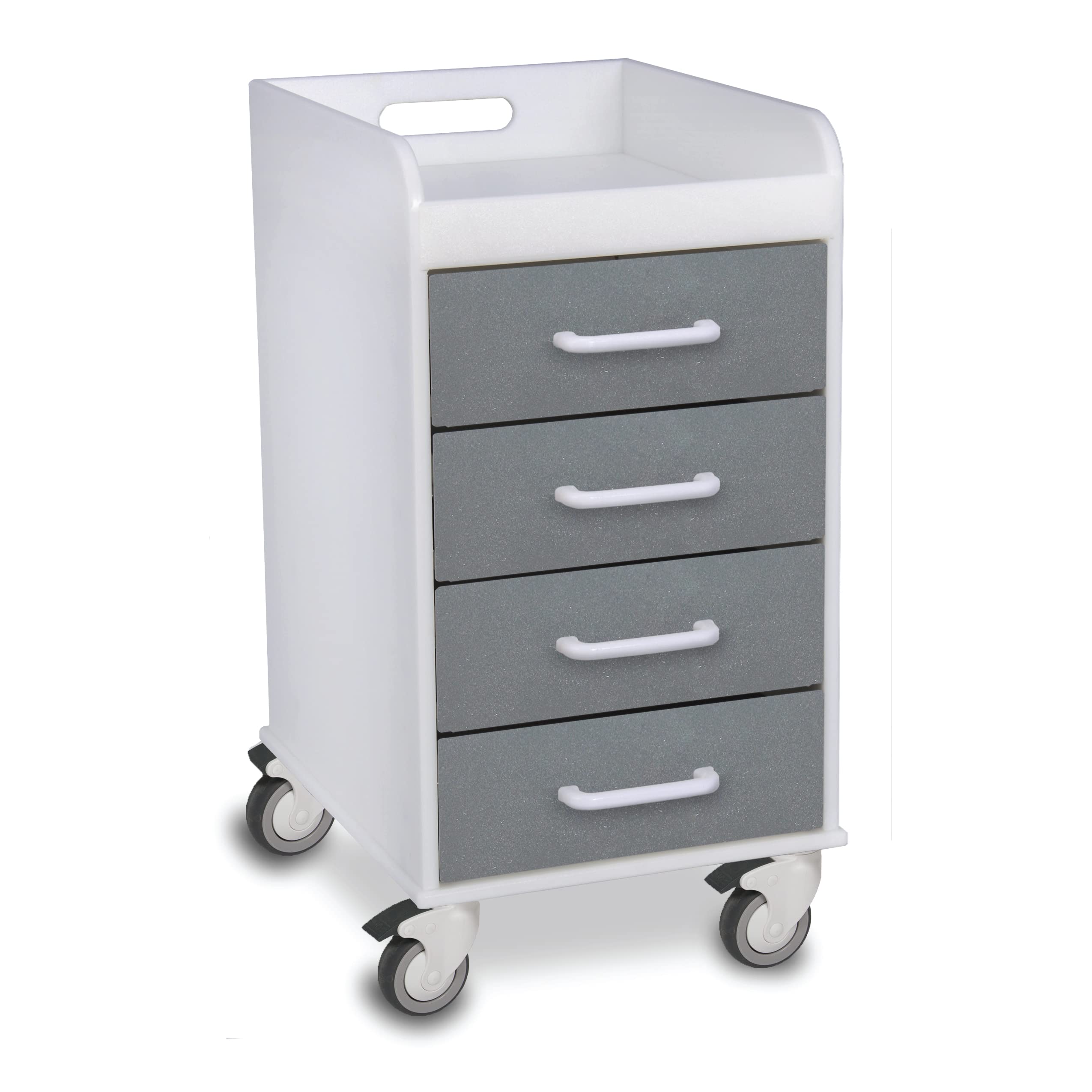 White Compact Utility Cart with 4 Silver Locking Drawers & 3