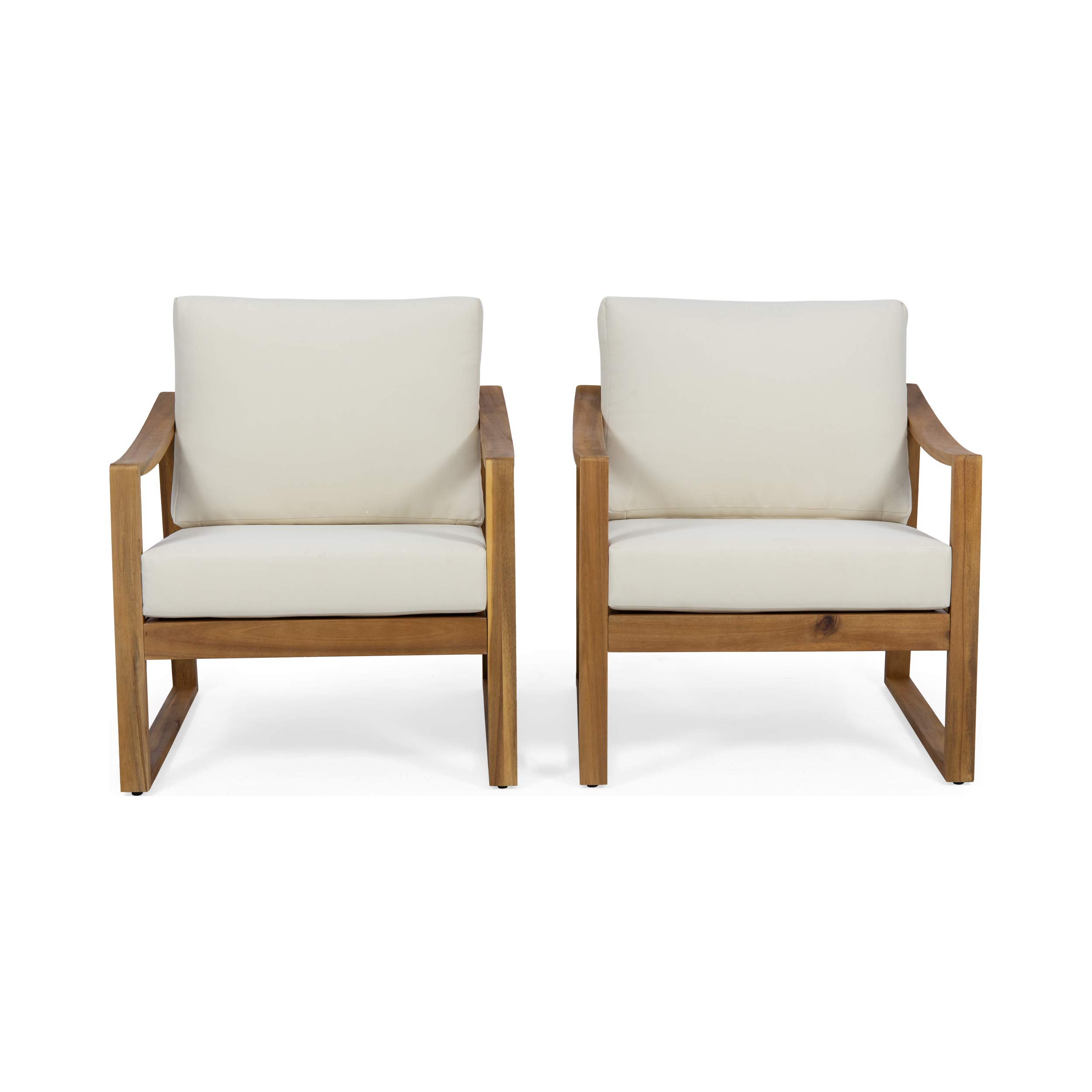 Christopher Knight Home Adolph Outdoor Acacia Wood Club Chairs with Water Resistant Cushions - Teak & Beige Patio Furniture for Garden, Poolside, and Backyard Relaxation