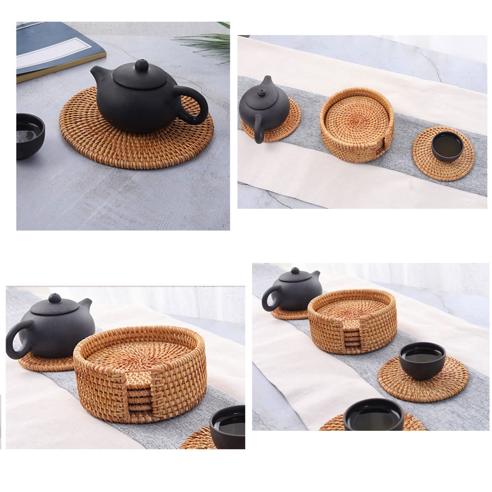 Boshiho Rattan Coasters Set of 6 - Insulated Hot Pads for Kitchen & Office
