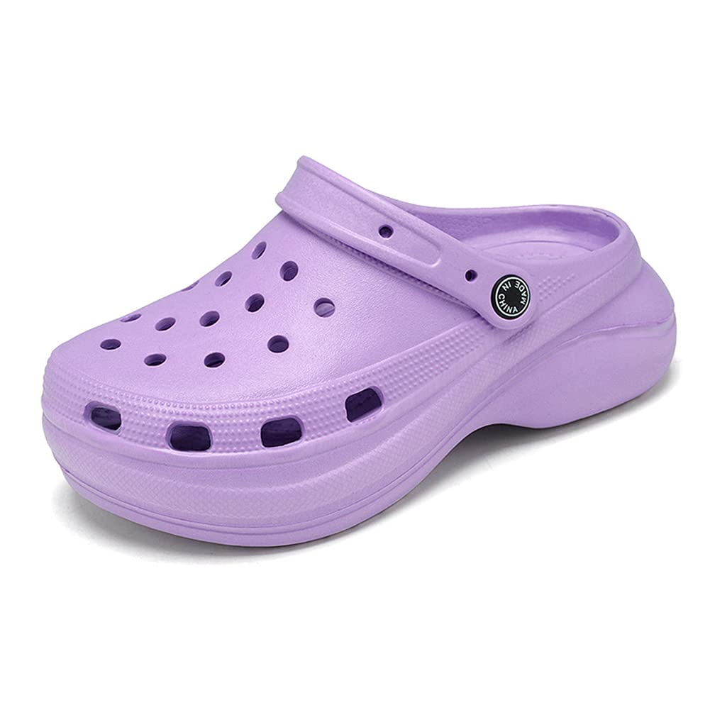 **Women's Classic Platform Sandals - Waterproof Beach Clogs & Garden Shoes for Ladies | Comfortable Casual Mules | Purple Size 39 | Perfect for Summer, Beach, and Outdoor Activities**