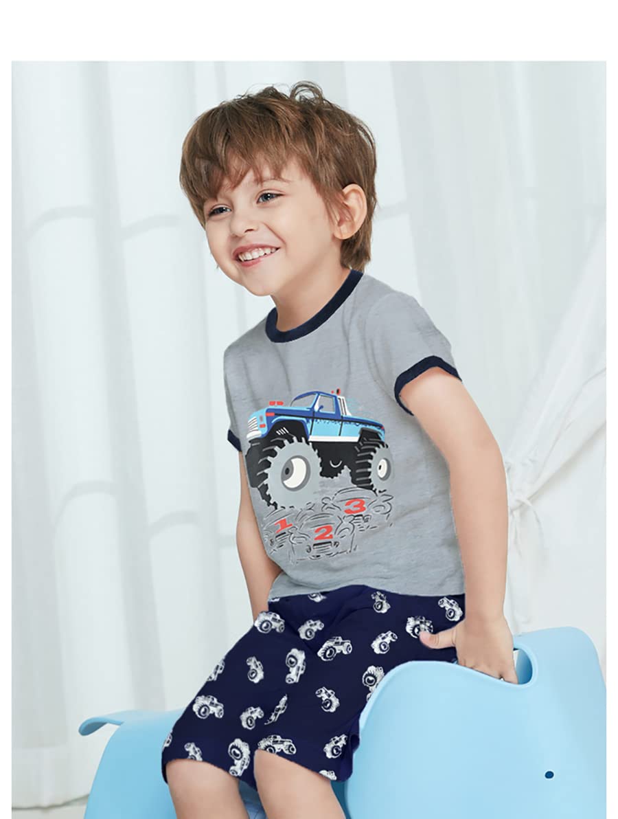 Monster Truck Boys Pajamas Set - 100% Cotton Toddler Sleepwear for Summer | Soft & Breathable Kids Short PJs for Boys - Perfect for Bedtime & Playtime