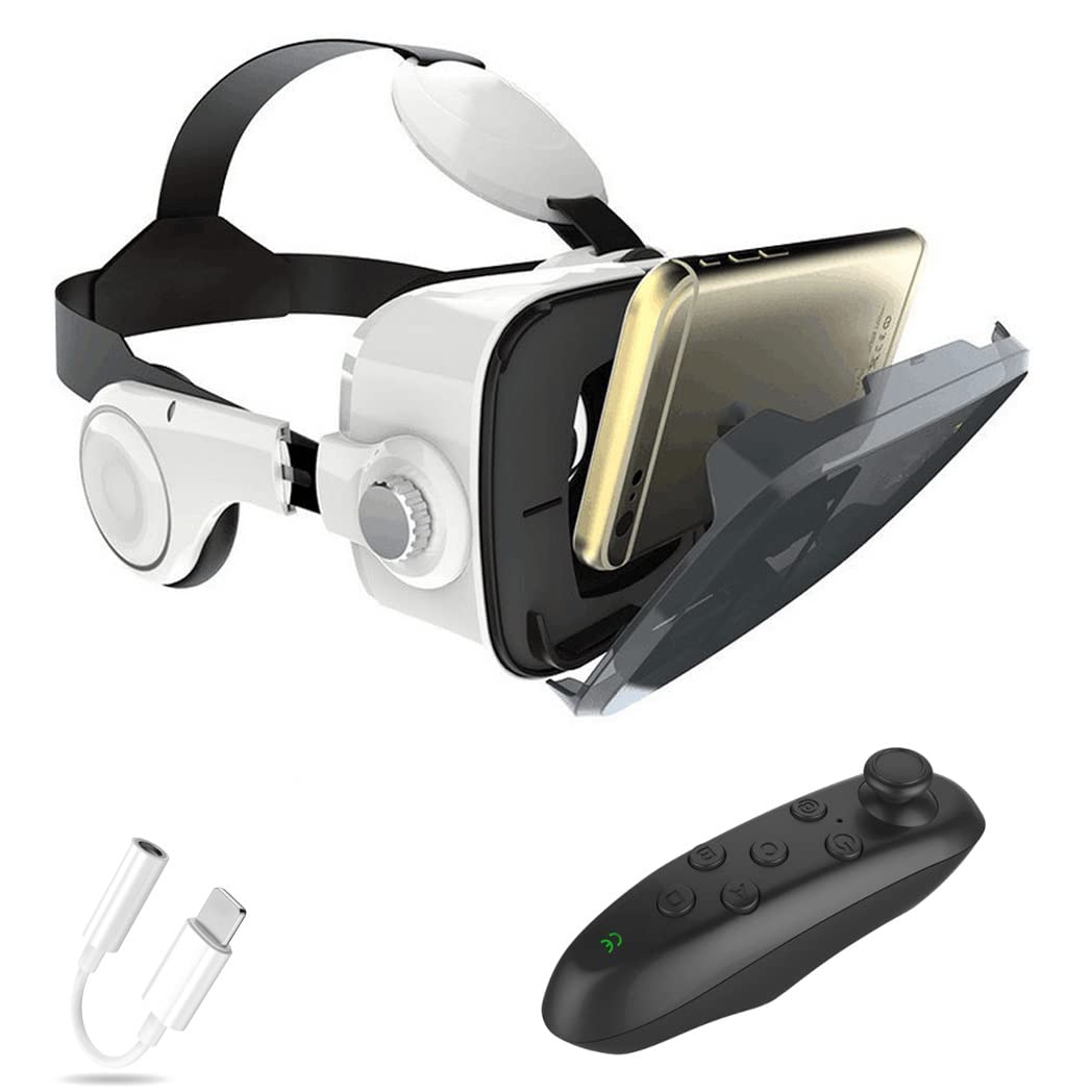 3D VR Headset with Bluetooth Controller - Compatible with iPhone 13 Pro Max/13 Pro/13/12/11, Samsung Galaxy S21, Huawei & Xiaomi Series - Immersive Virtual Reality Gaming & Movie Watching Experience (Color: C, Size: iOS)