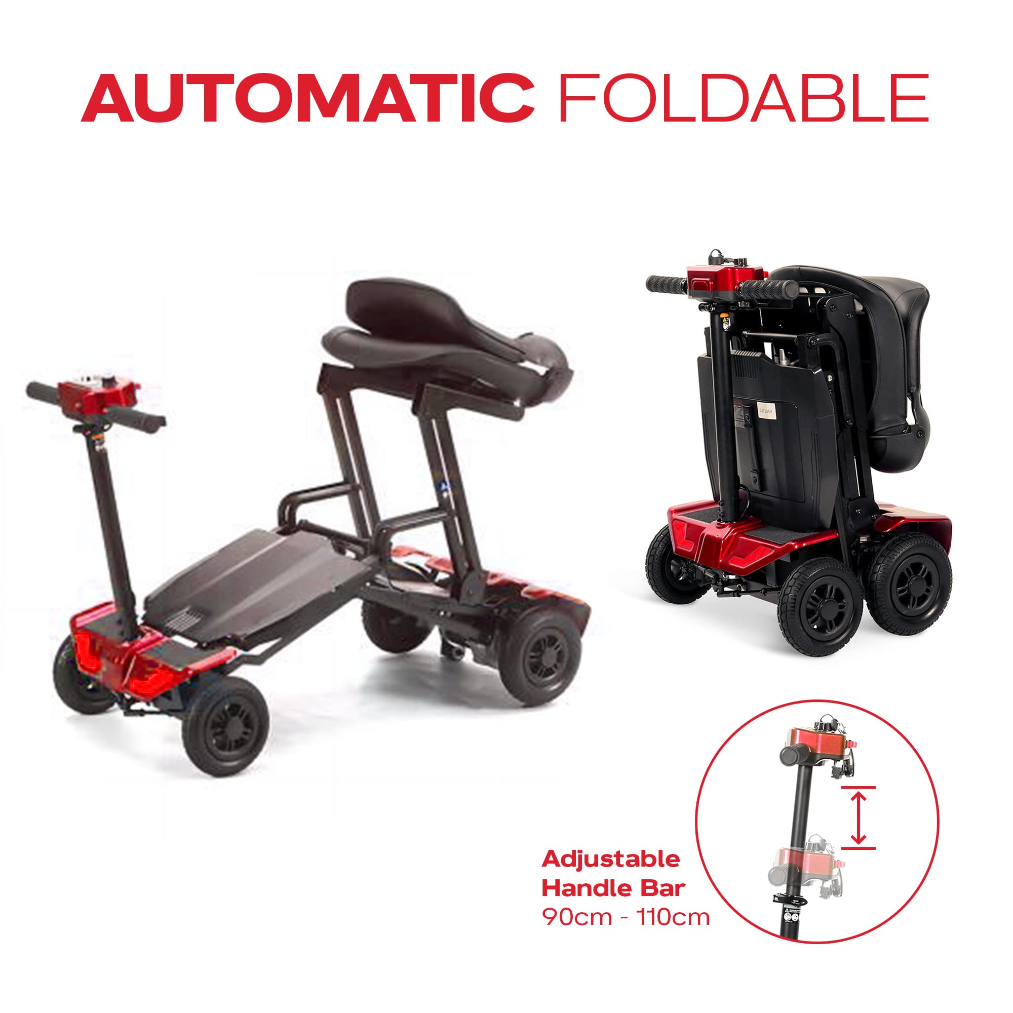 Rubicon FX70 Foldable Electric Mobility Scooter for Adults - 4 Wheel Heavy-Duty Scooter with Longest Range & Lithium Battery | One-Click Automatic Folding | Perfect for Shopping, Travel & Outdoor Activities (Model11)