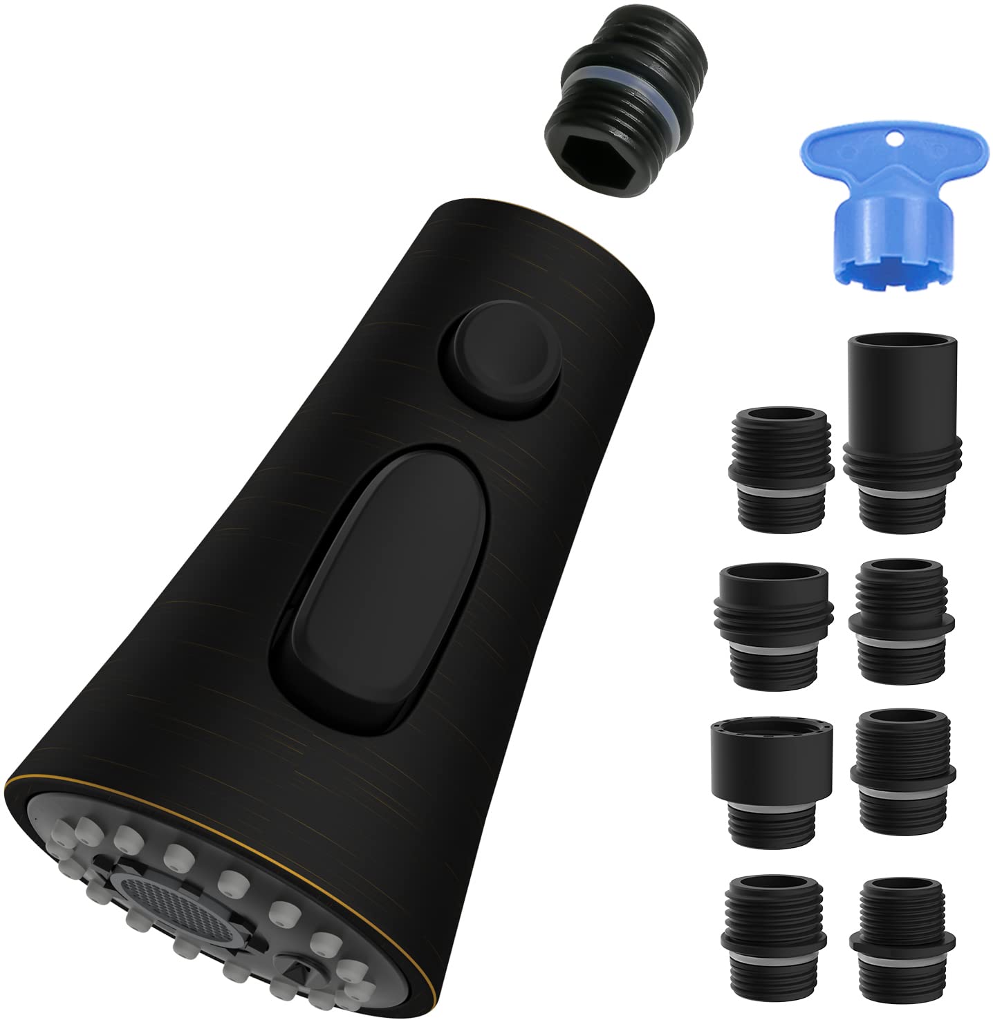 Hygie Rinse Pull Down Kitchen Faucet Spray Head Replacement - 3 Function Sprayer with 15 Adapter Kit, Oil-Rubbed Bronze Finish for Modern Kitchen Sink - Perfect for Washing Dishes, Cleaning Vegetables, and Rinsing Countertops