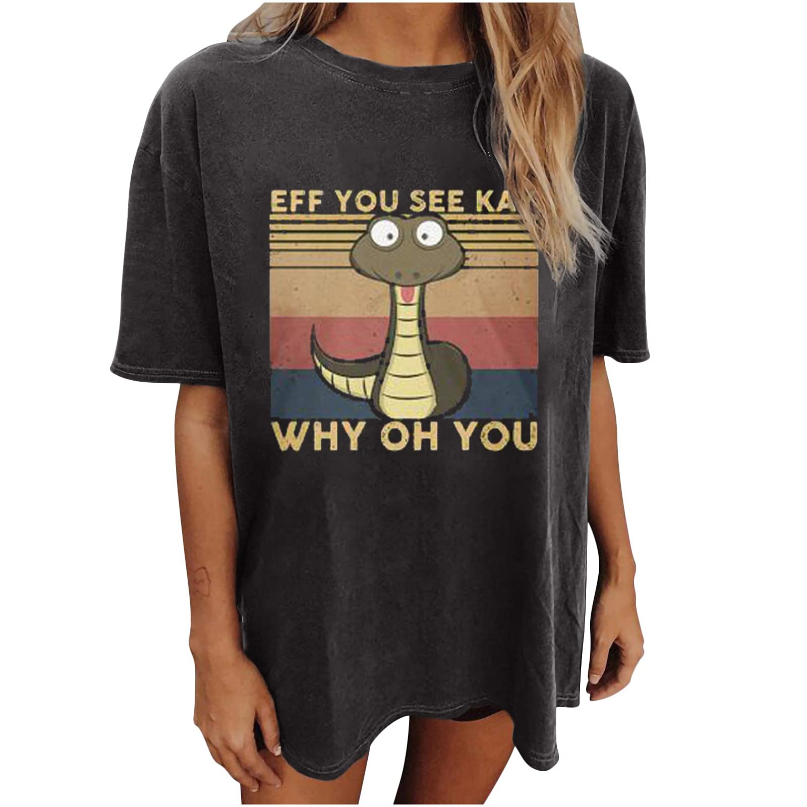 Trendy Women's Graphic Tees - Novelty Humorous Letter Print Oversized Drop Shoulder Longline T-Shirts & Blouses | Perfect for Casual Wear, Street Style & Layering Outfits