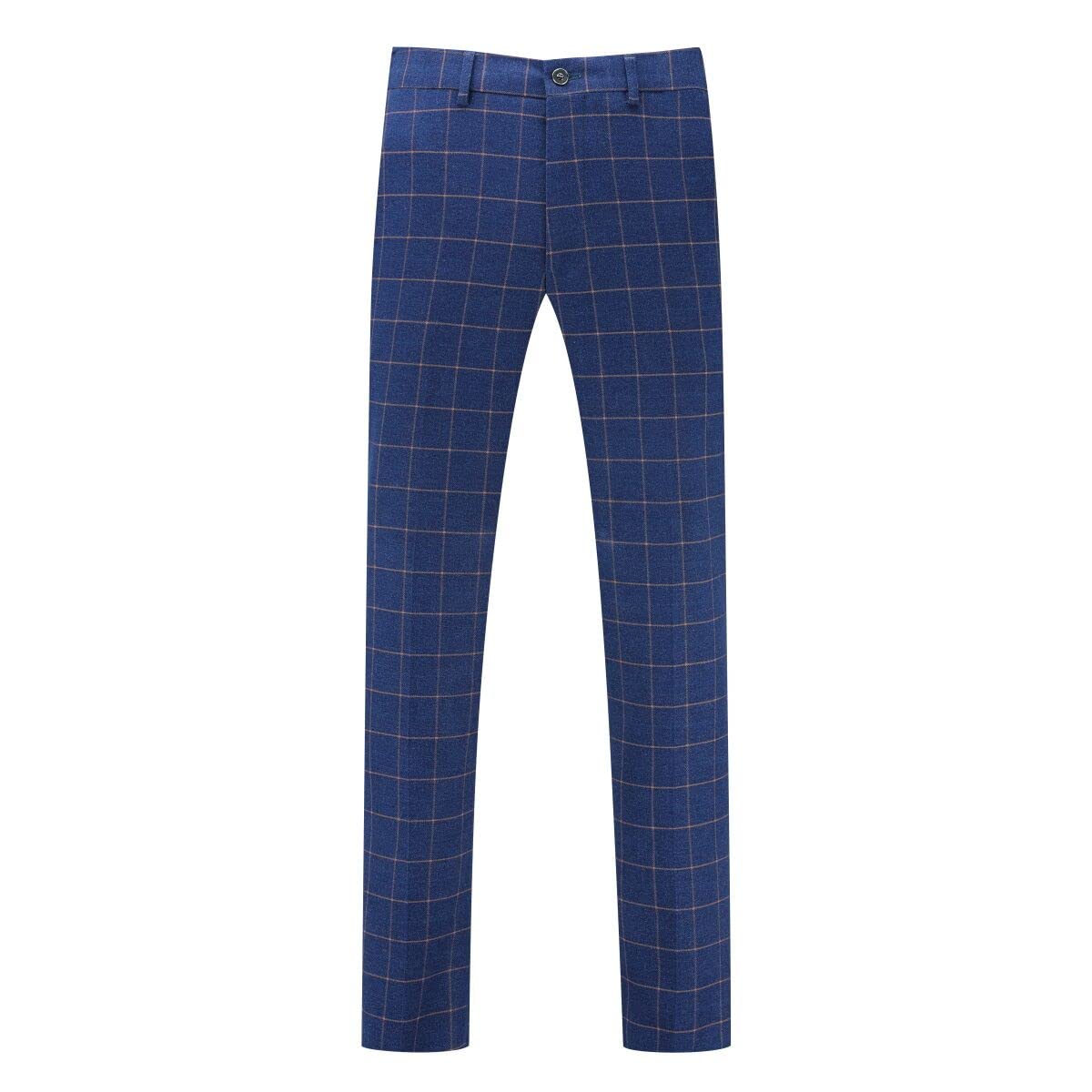 Men's Blue Slim Fit 3-Piece Checked Suit - Double Breasted Vintage Style Business Formal Attire for Weddings, Parties & Office Meetings