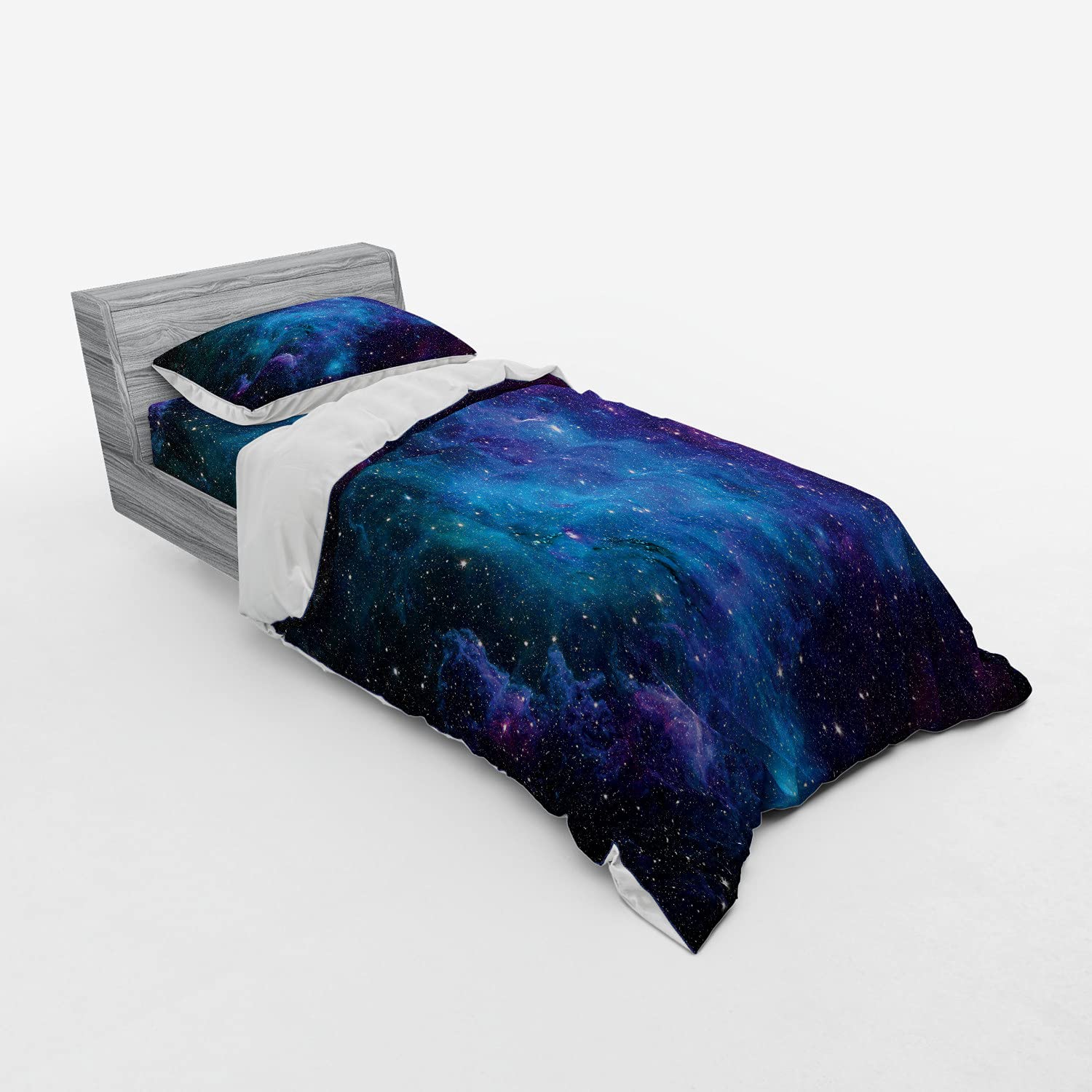 Ambesonne Galaxy Duvet Cover Set - Twin Size 3-Piece Space Themed Bedding with Sham & Fitted Sheet, Navy Purple | Perfect for Astronomy Lovers, Kids' Room Decor & Sci-Fi Themed Bedrooms
