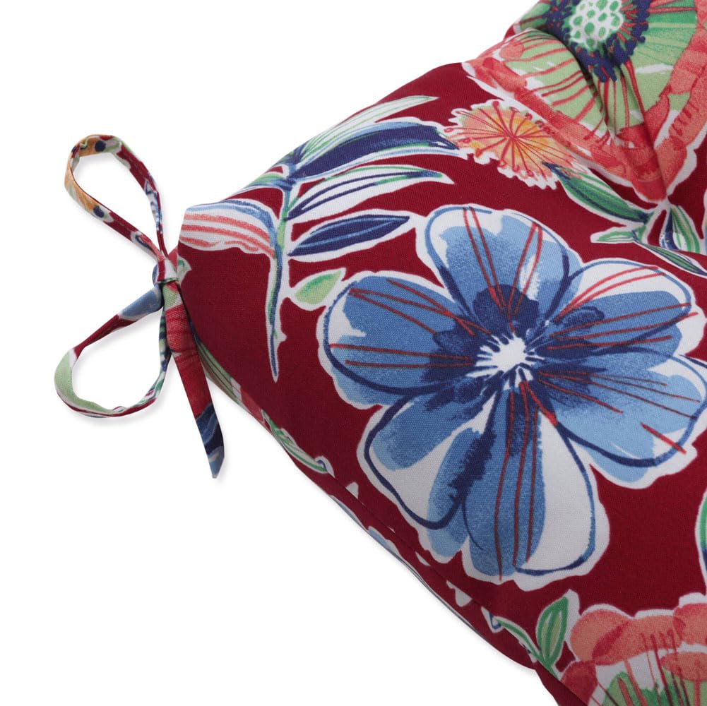 Pillow Perfect Bright Floral Indoor/Outdoor Sofa Cushion - Tufted Bench & Swing Pillow with Ties, Weather & Fade Resistant, 18x56 Inch, Red/Blue - Ideal for Patio Furniture, Garden Swing, and Porch Decor