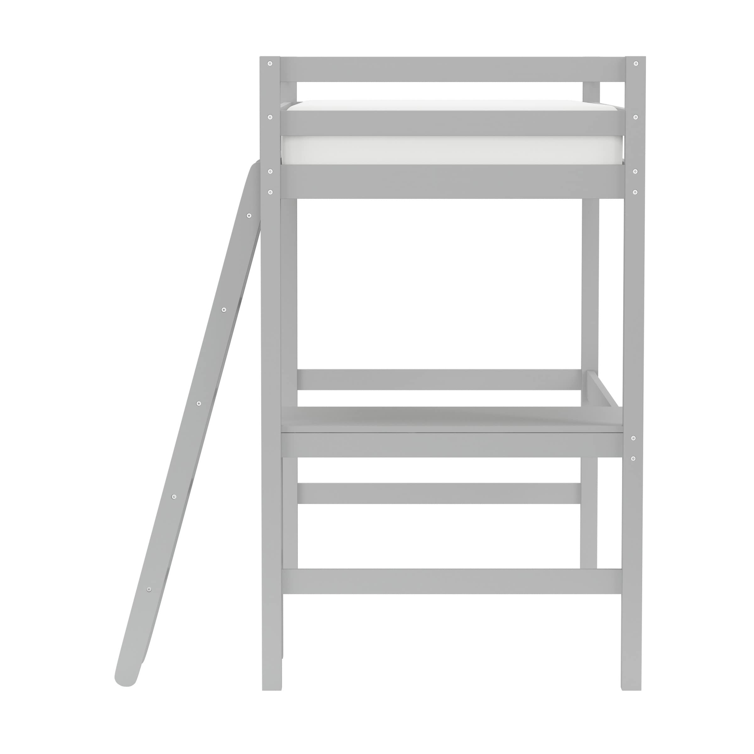 Hillsdale Furniture Caspian Twin Loft Bed with Ladder, Gray - Space-Saving Kids Bedroom Furniture for Small Rooms & Dorm Rooms