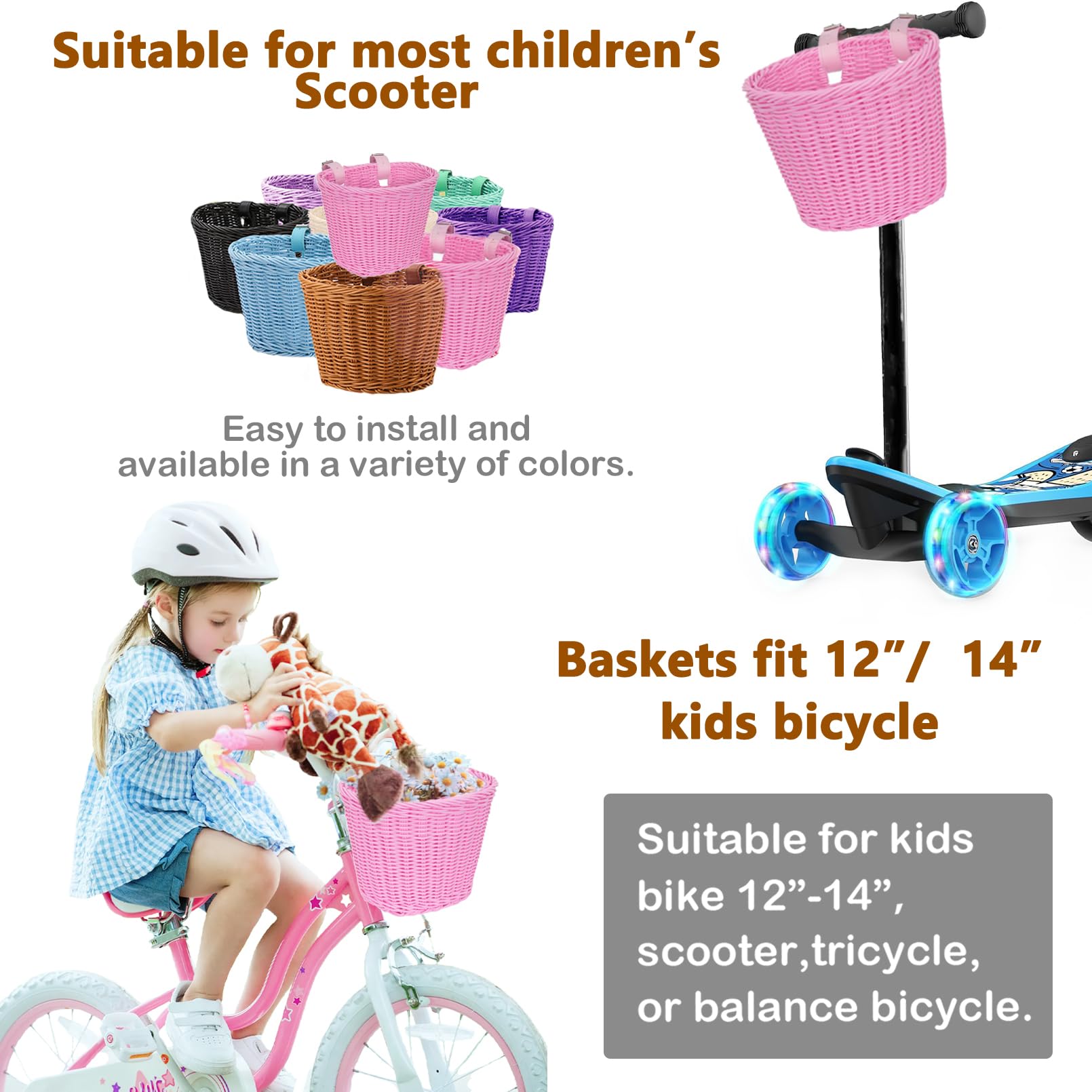 **Kids Bike Basket - Front Handlebar Bicycle Basket for Boys & Girls with Bell - Perfect for School, Park Rides & Scooter Accessories**
