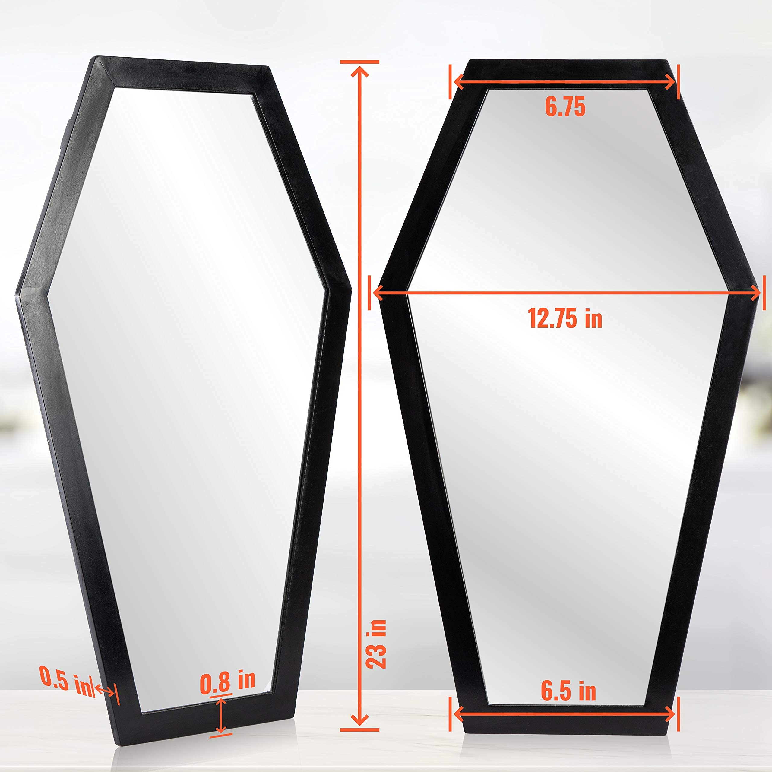 Gothic Coffin Shelf and Mirror Set - Dark Aesthetic Bedroom Decor with Mounting Hardware - Perfect for Halloween, Gothic Themed Rooms & Vampire Lair Decorations