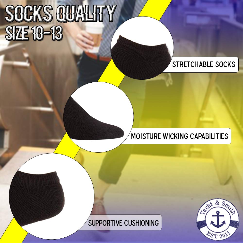 Yacht & Smith Men's No Show Ankle Socks - 12-Pack Bulk Wholesale Cotton Athletic Socks for Running, Gym & Casual Wear - Size 10-13 (US)